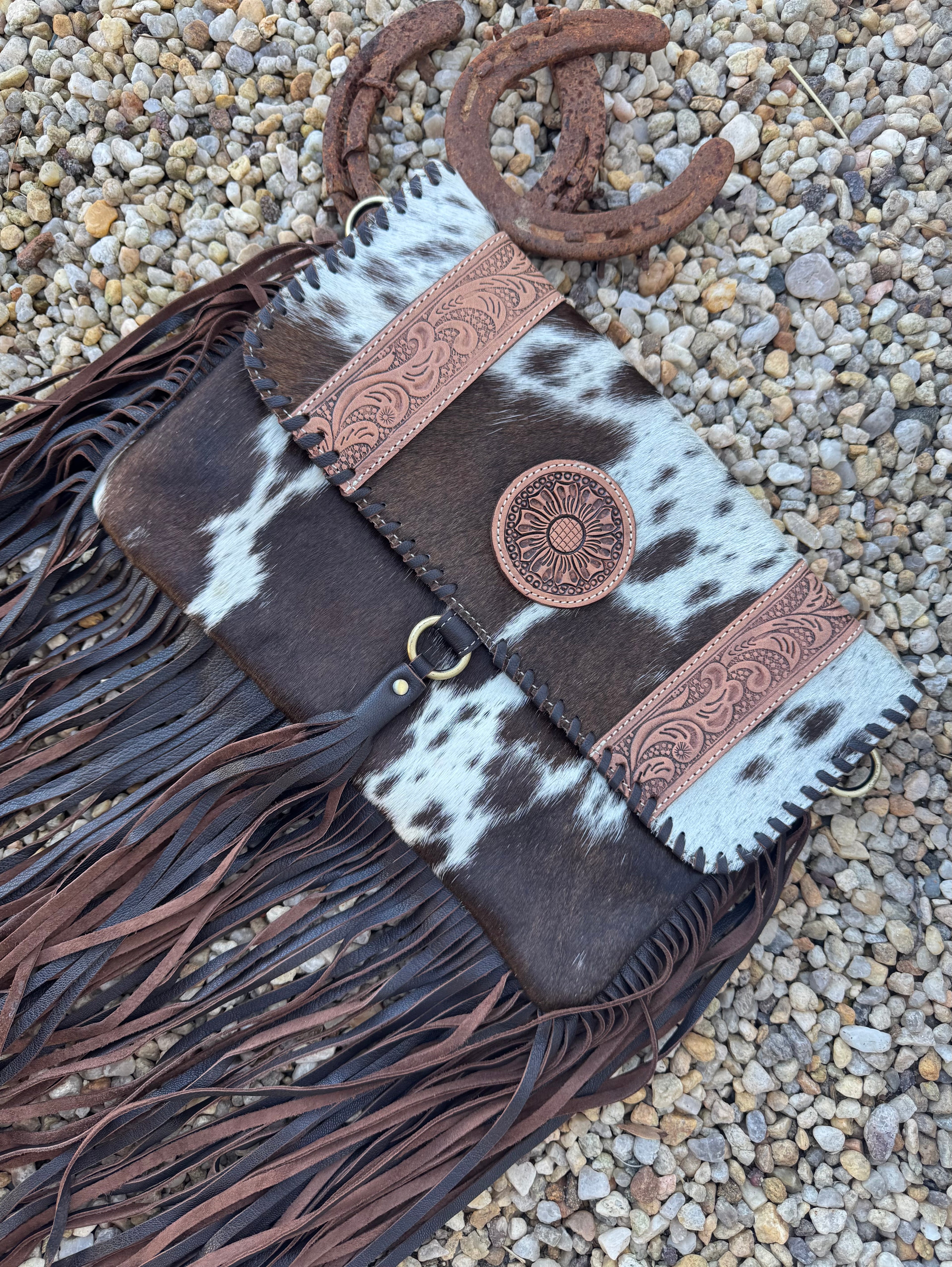 Tooled Flower Cowhide Crossbody