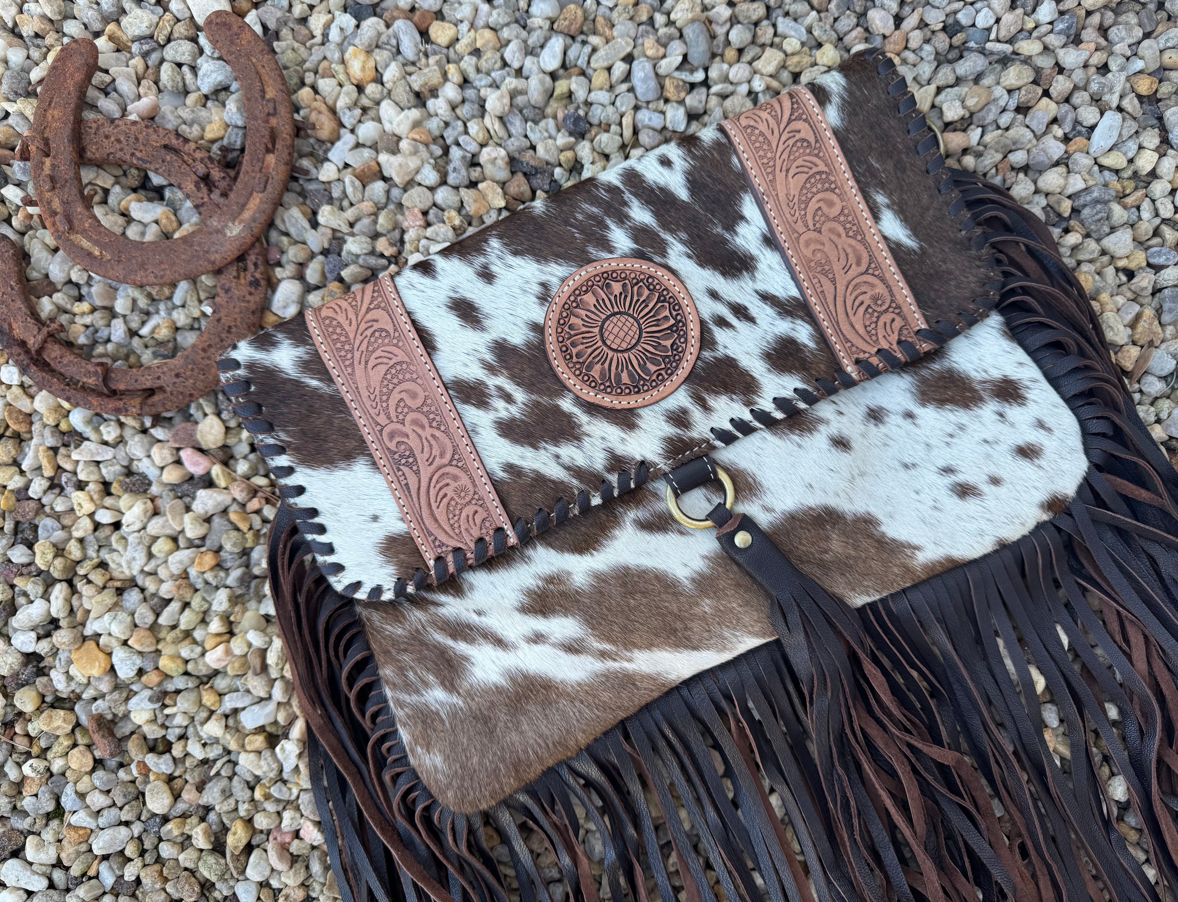 Tooled Flower Cowhide Crossbody