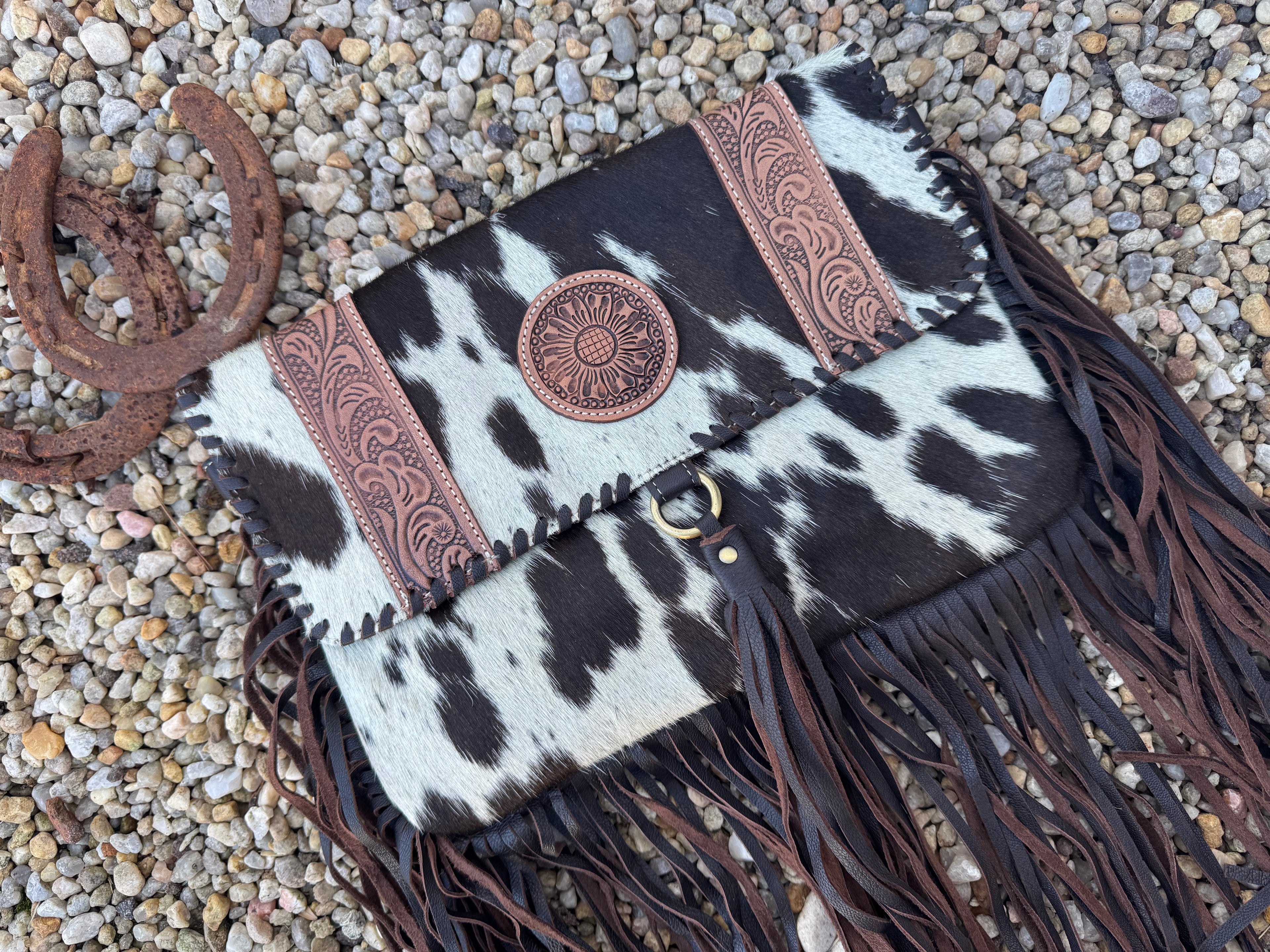 Tooled Flower Cowhide Crossbody