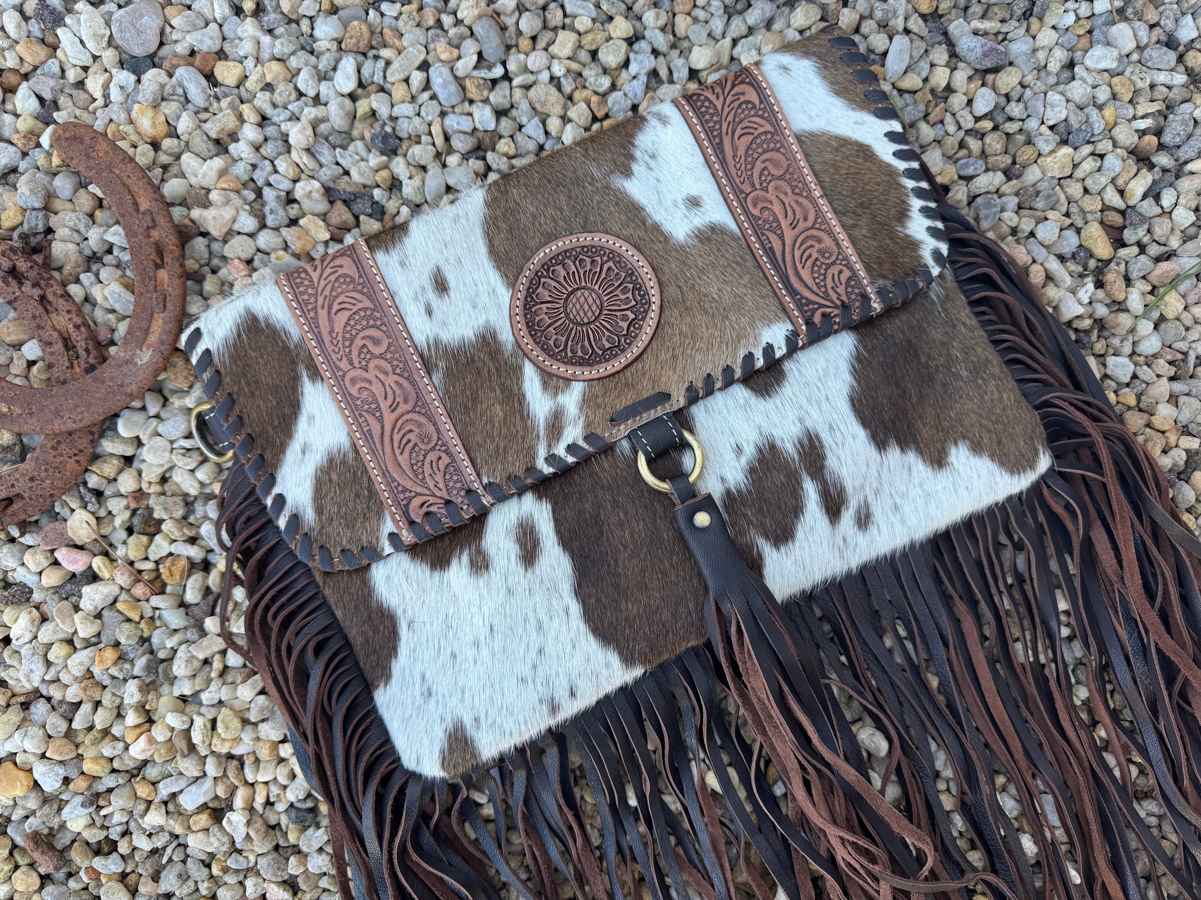 Tooled Flower Cowhide Crossbody