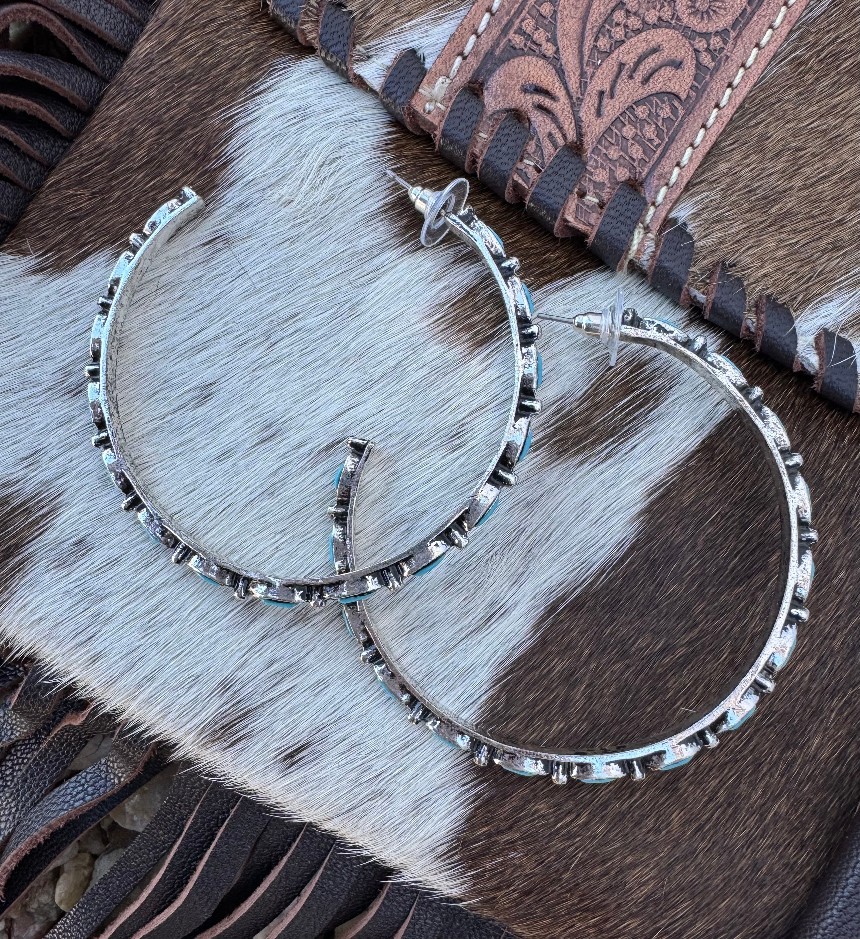 Turquoise Stone Hoop Earrings