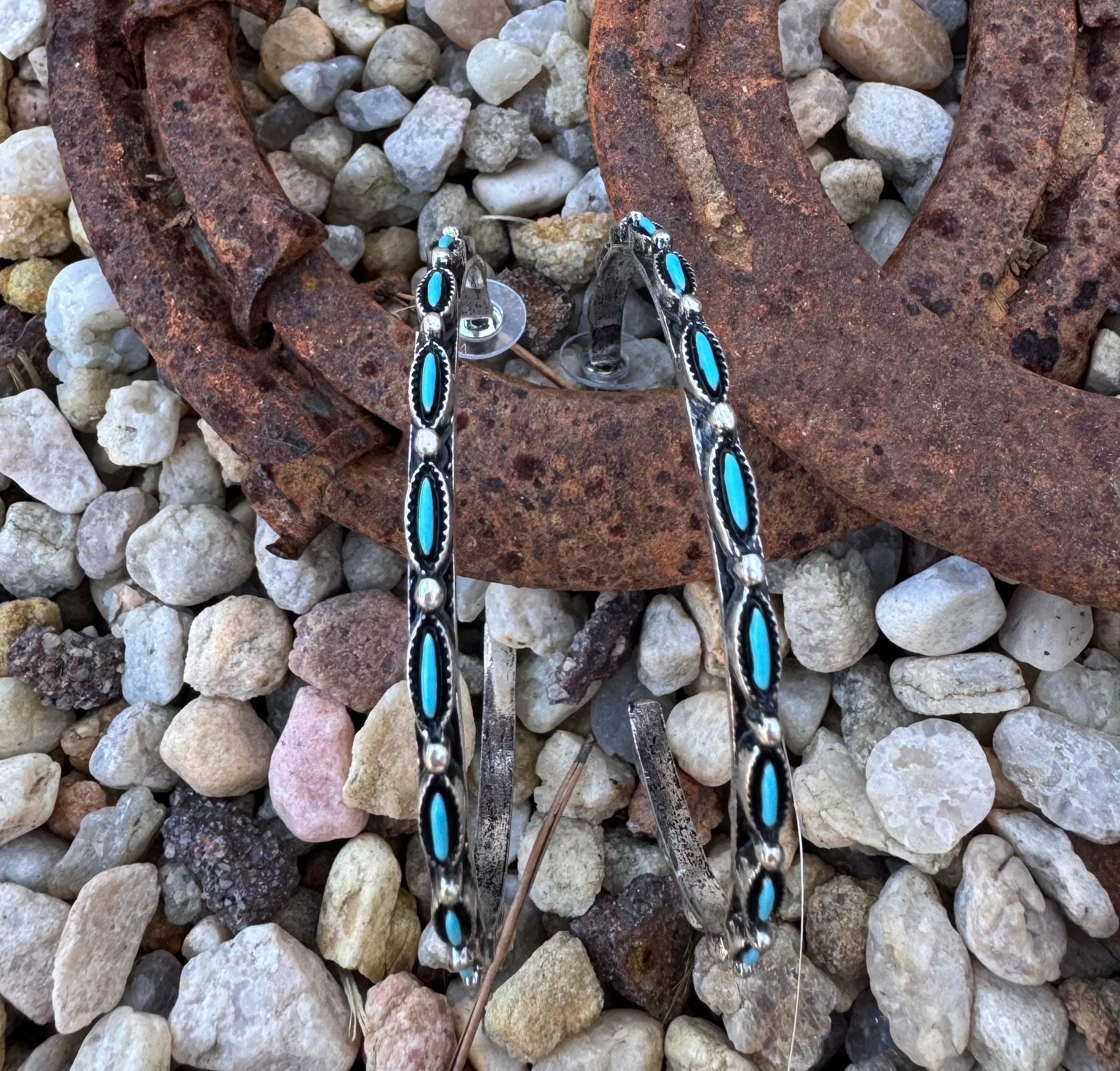 Turquoise Stone Hoop Earrings