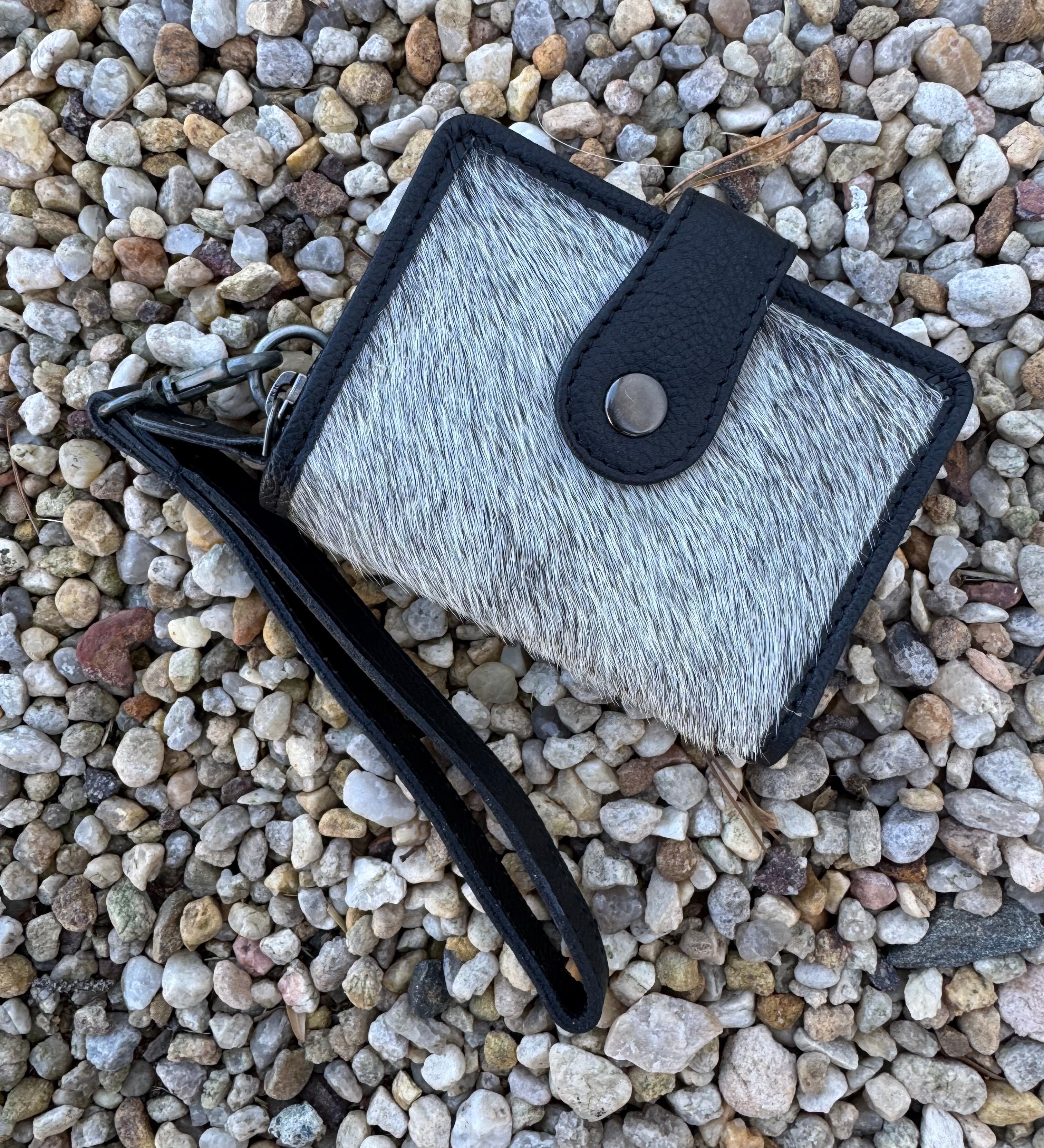 Black Cowhide And Leather Wristlet Wallet