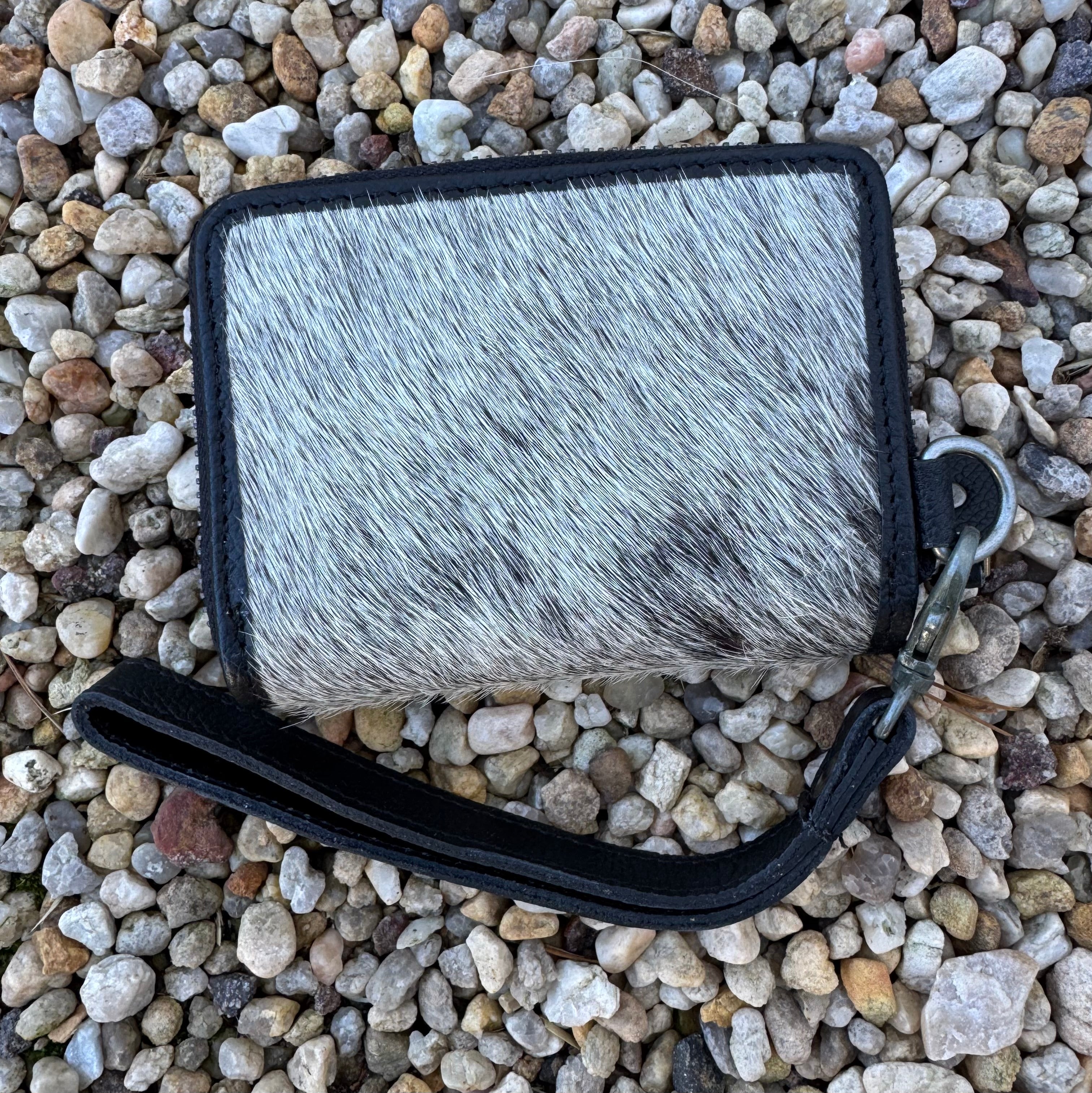 Black Cowhide And Leather Wristlet Wallet