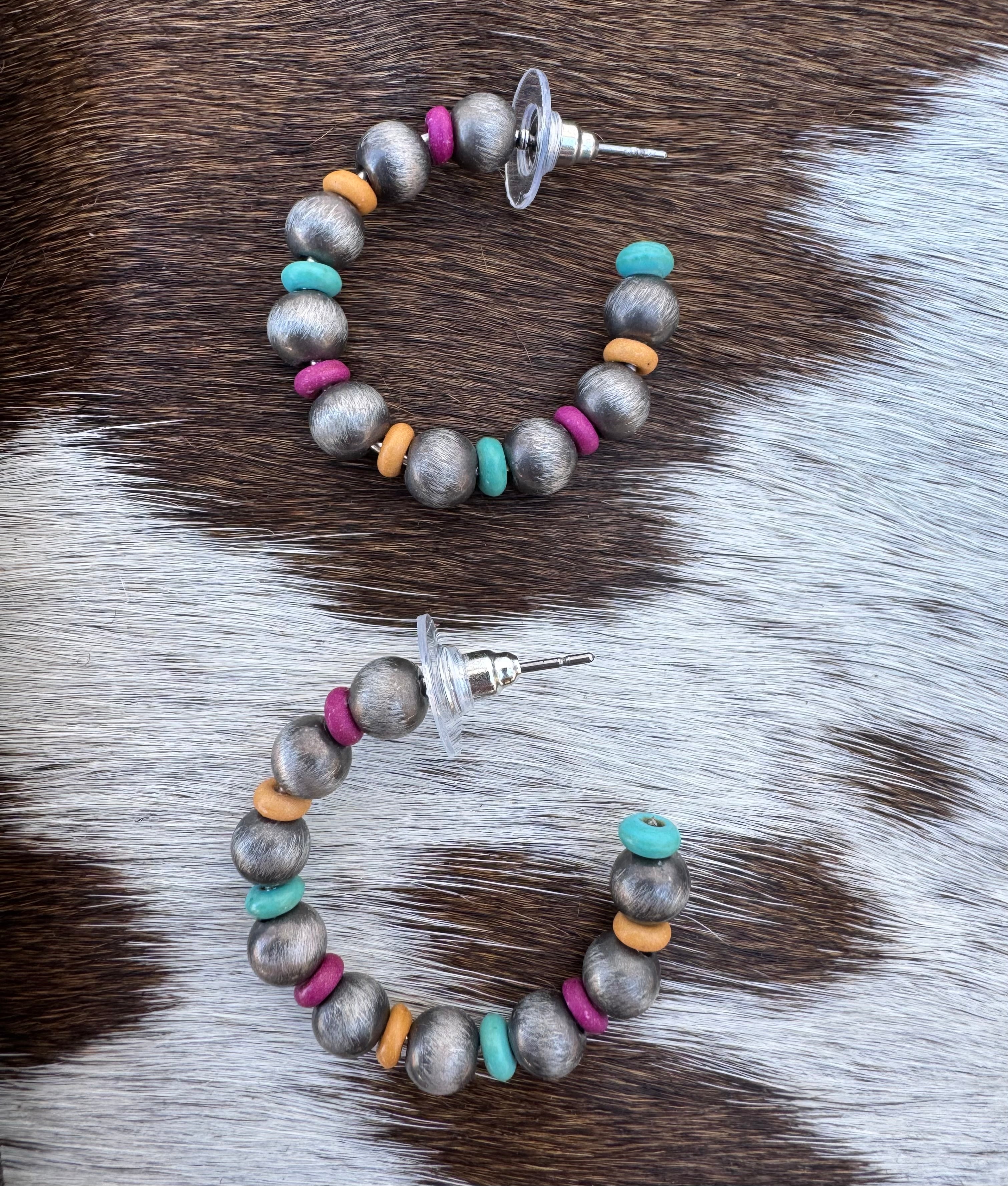 Navajo Pearl Inspired Colored Hoop Earrings