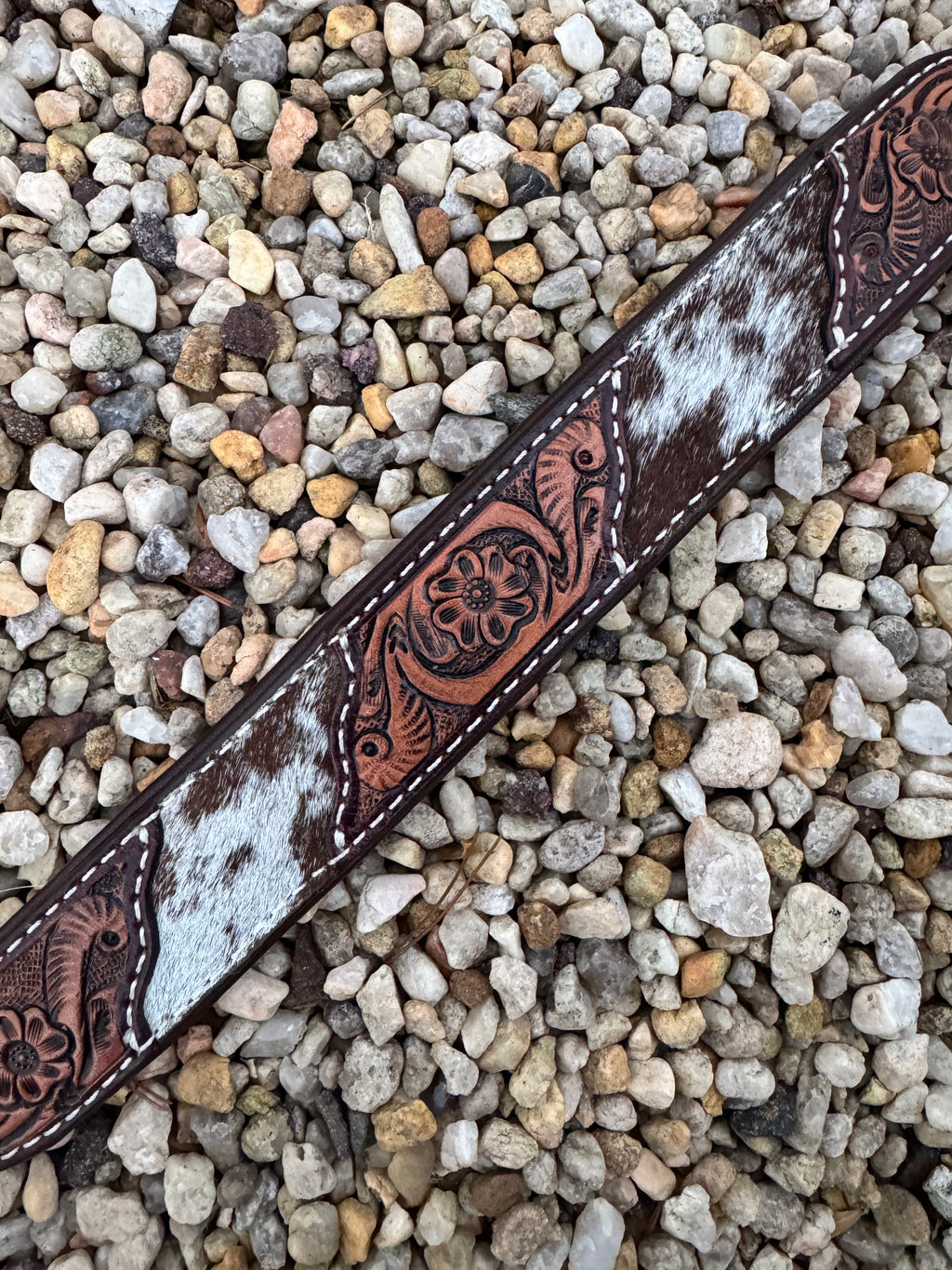 Girly Tooled Leather and Cowhide Dog Collar