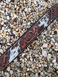 Girly Tooled Leather and Cowhide Dog Collar