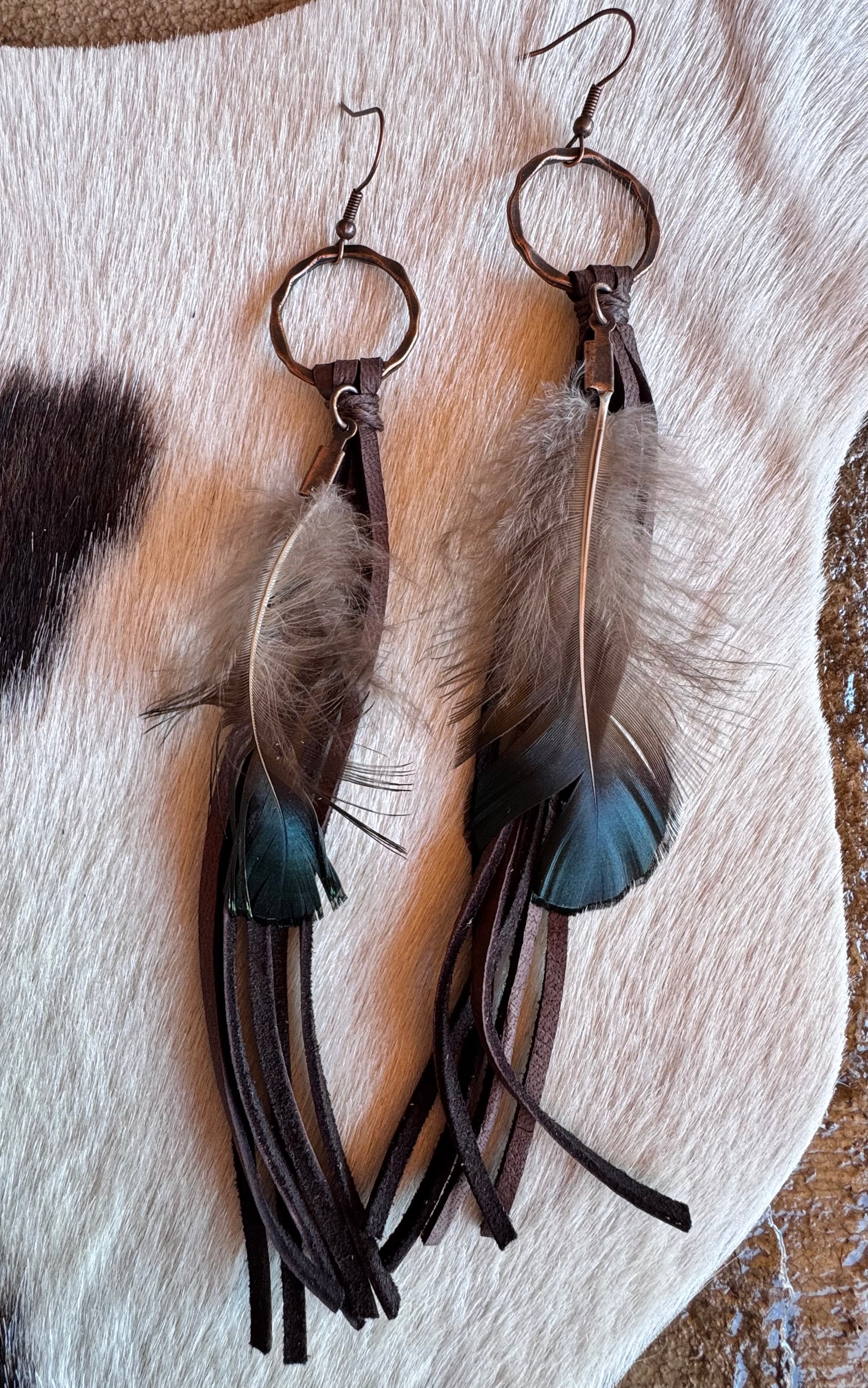 Dark Brown Tassel Leather Earrings