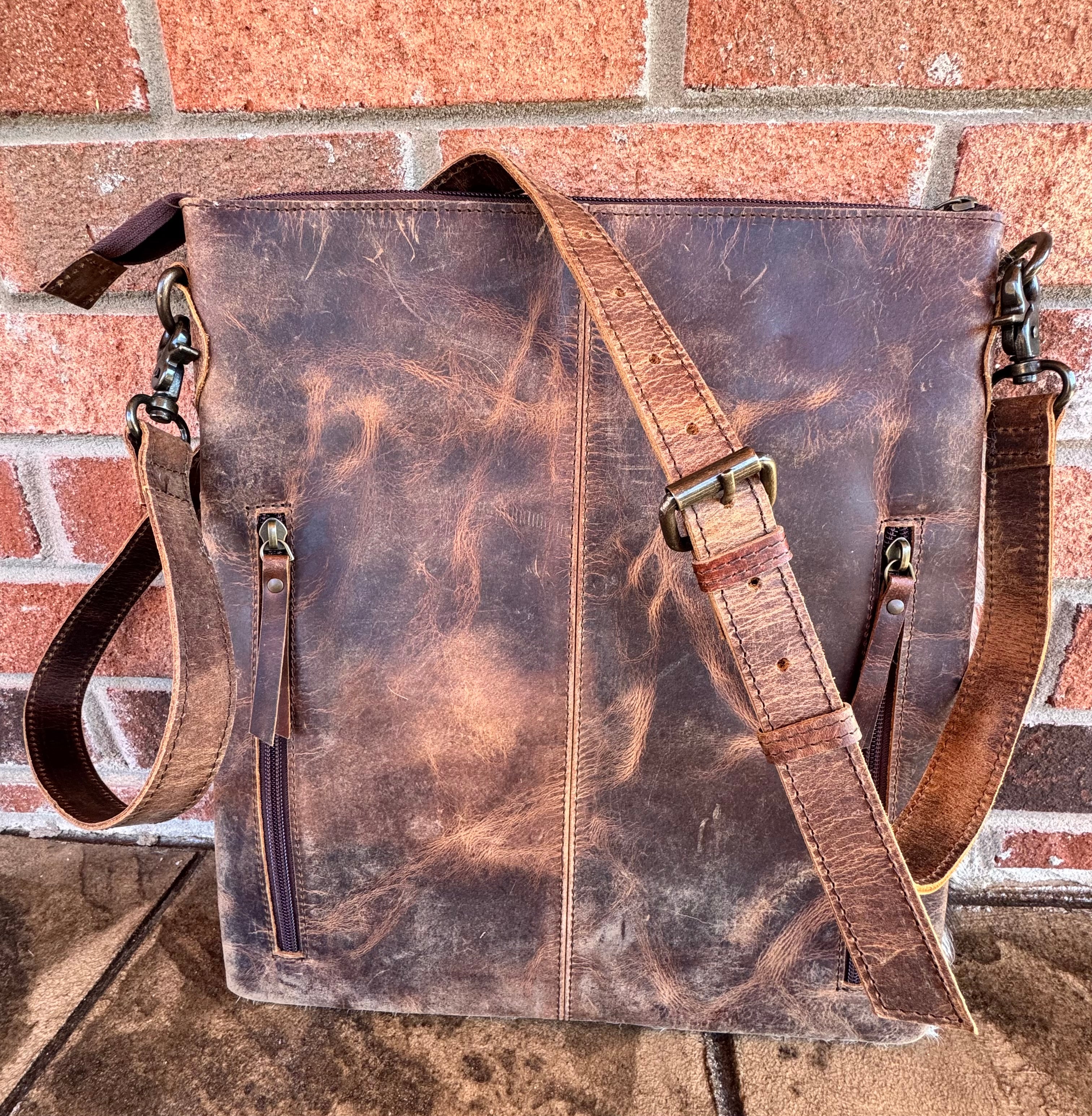 Rustic Leather And Cowhide Bag