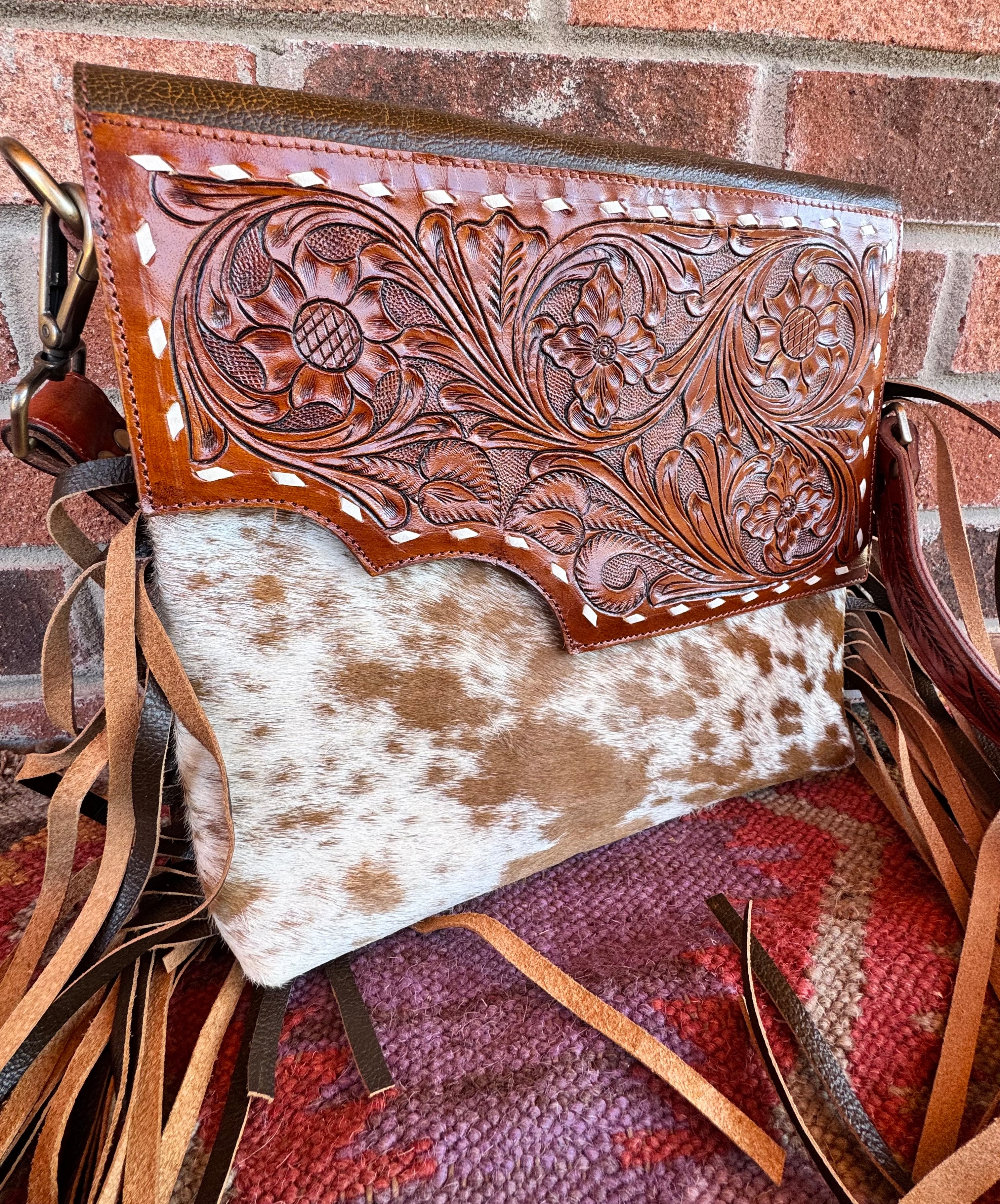 Tooled Leather Fringe Crossbody