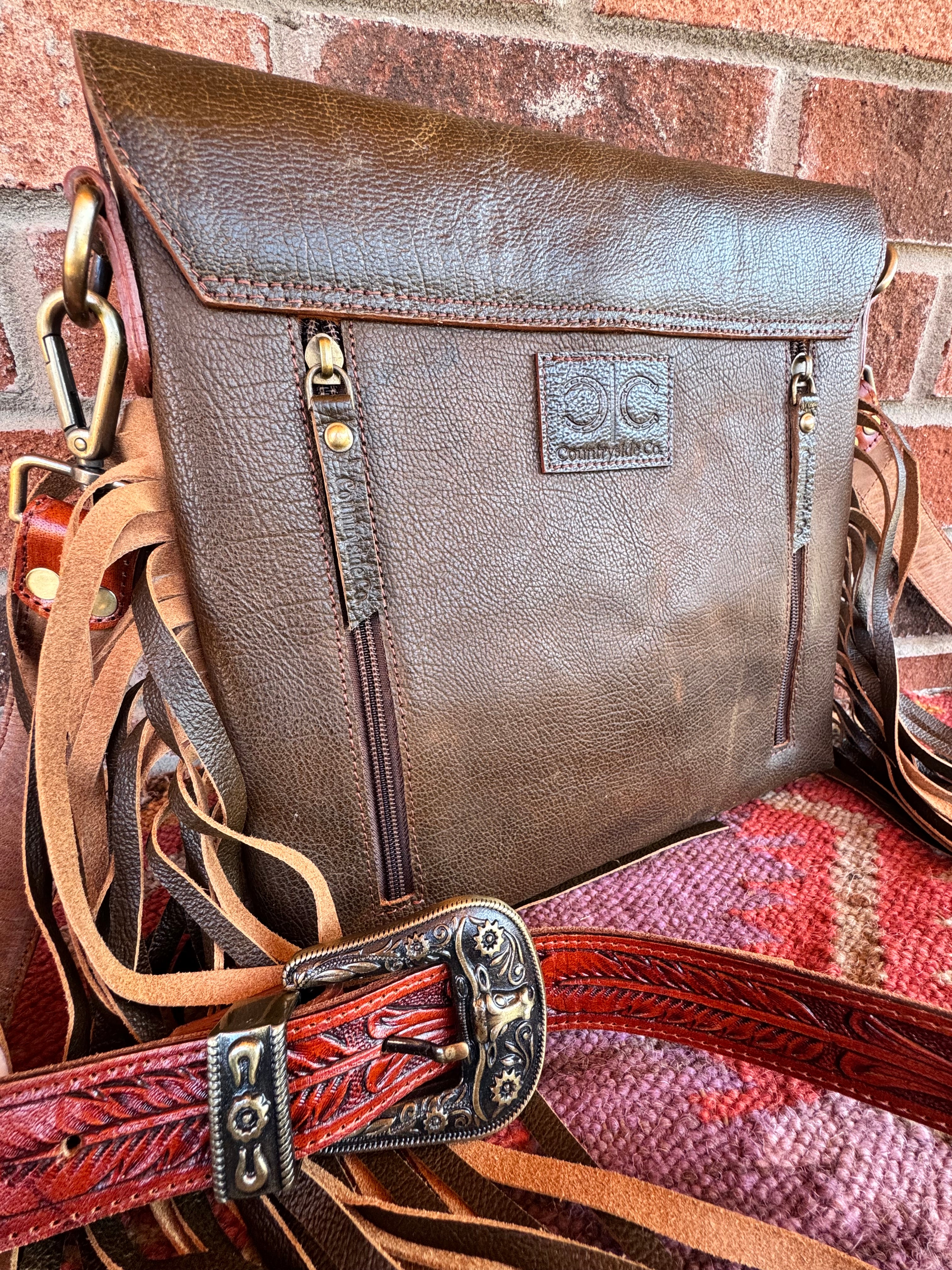 Tooled Leather Fringe Crossbody