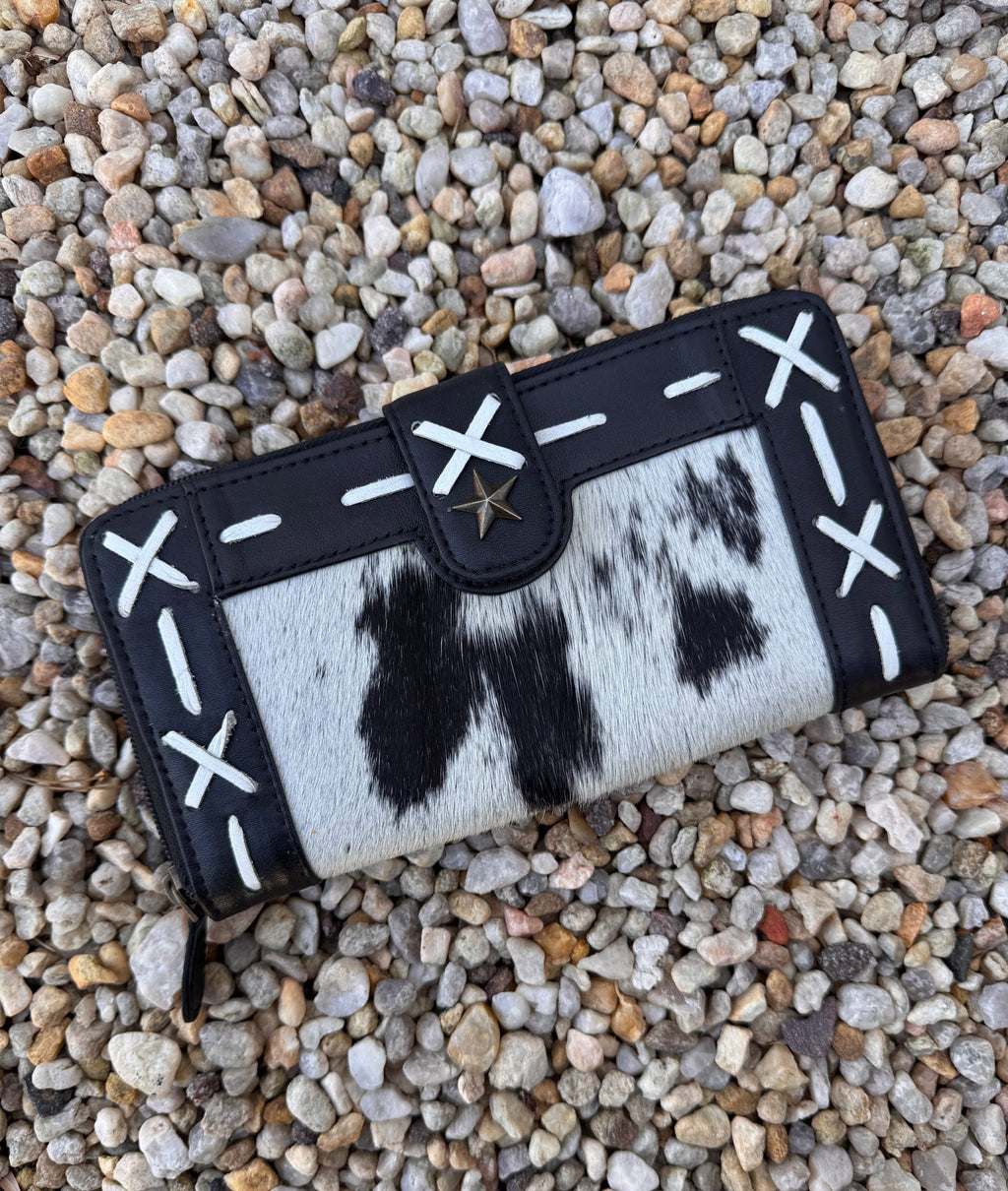 Black Leather Cross Stitched Wallet