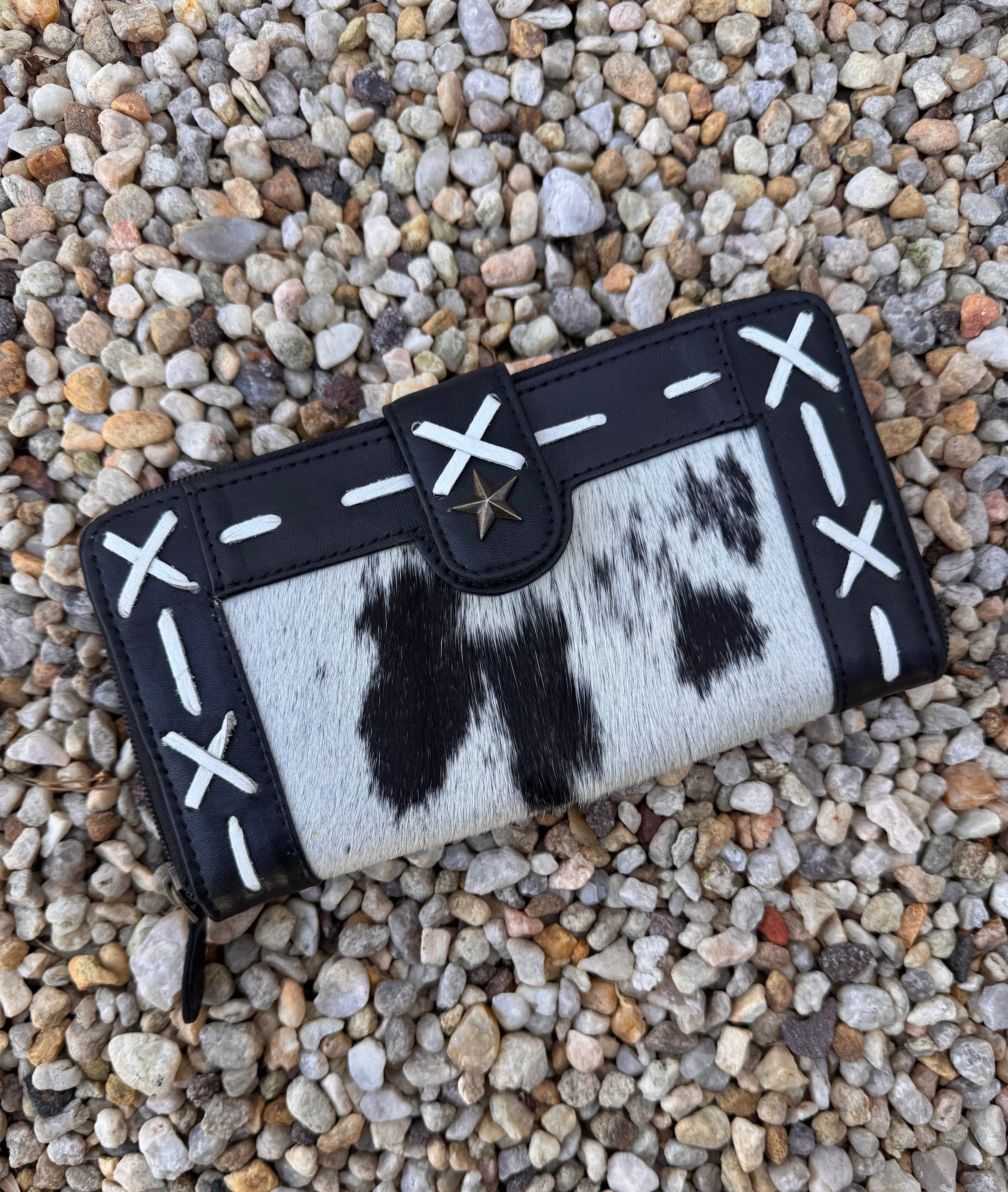 Black Leather Cross Stitched Wallet