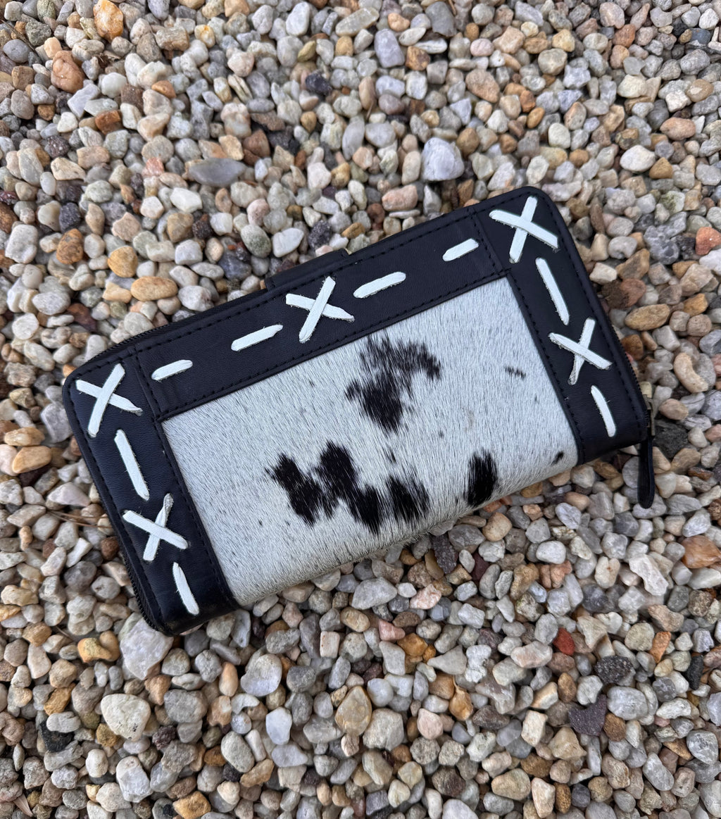 Black Leather Cross Stitched Wallet