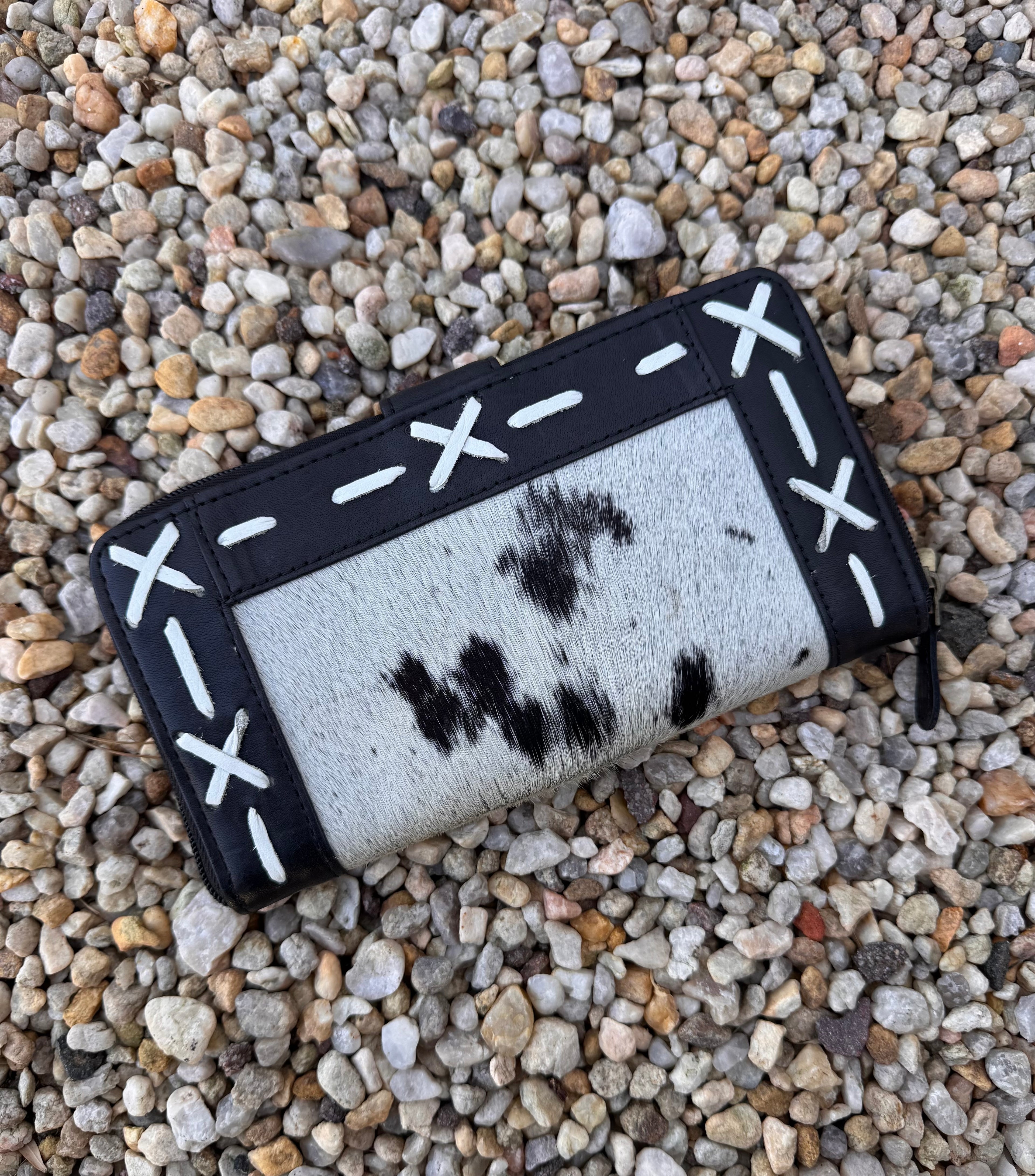 Black Leather Cross Stitched Wallet