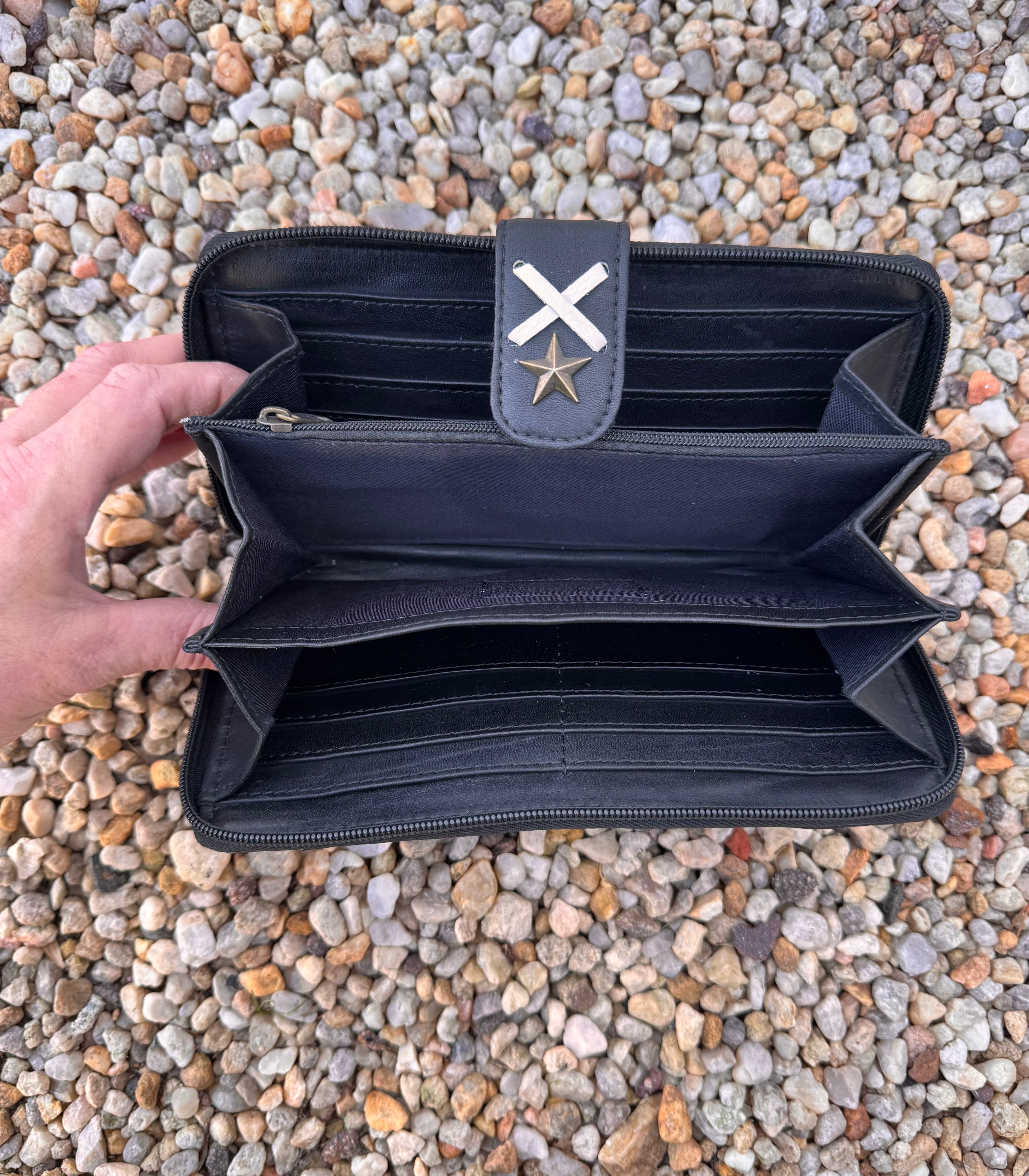 Black Leather Cross Stitched Wallet