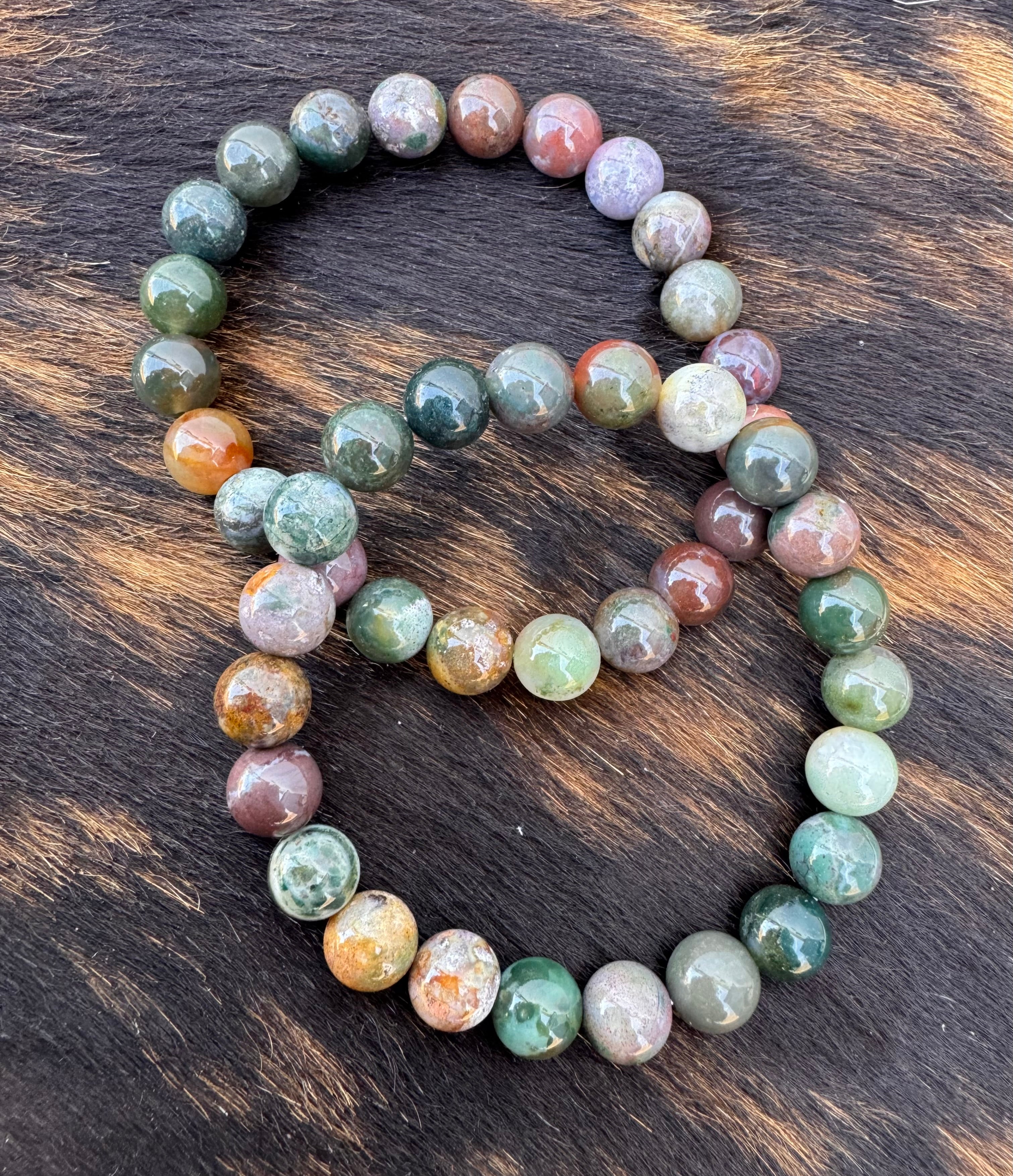 Moss and Indian Agate Beaded Bracelet