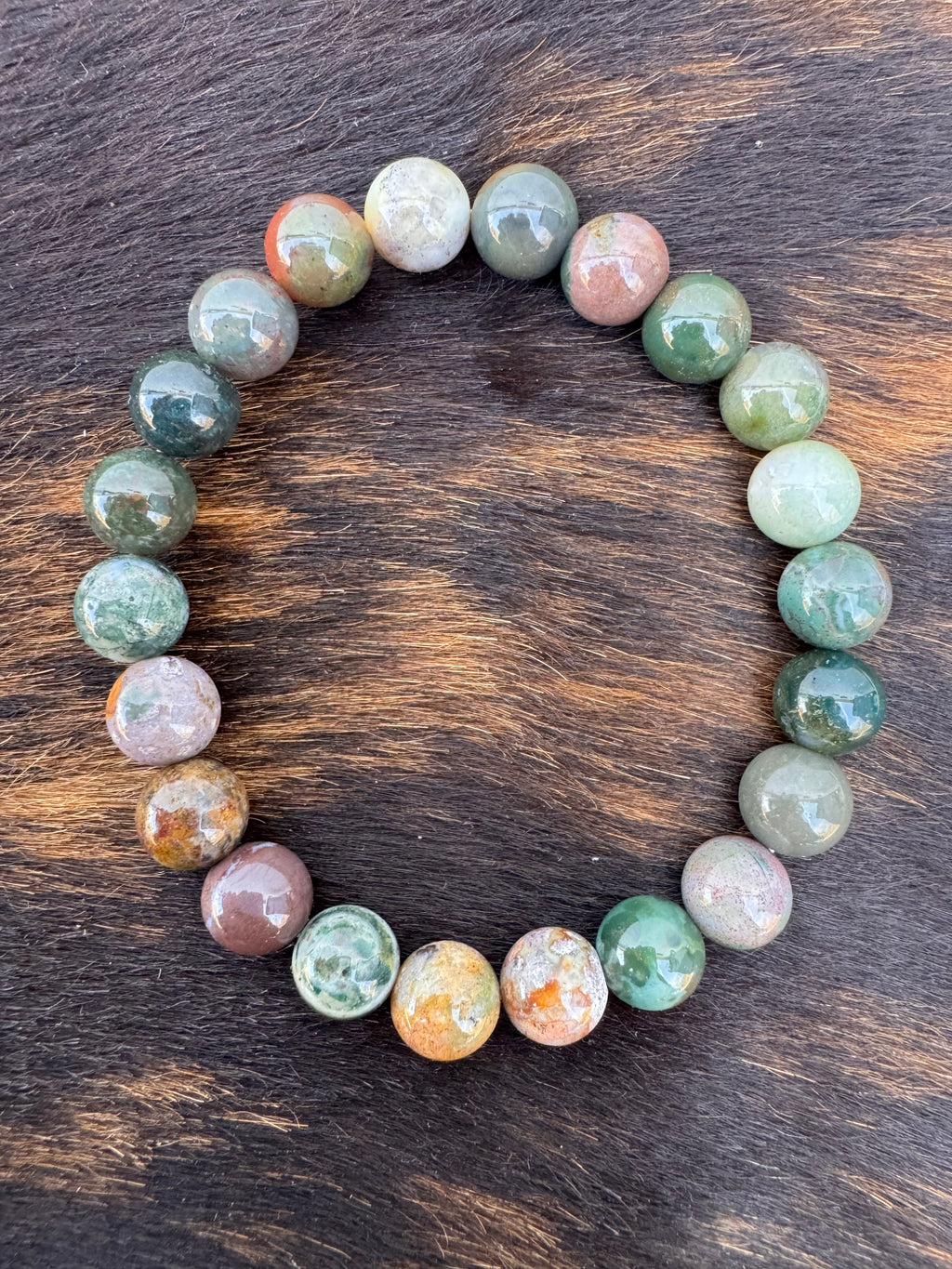 Moss and Indian Agate Beaded Bracelet