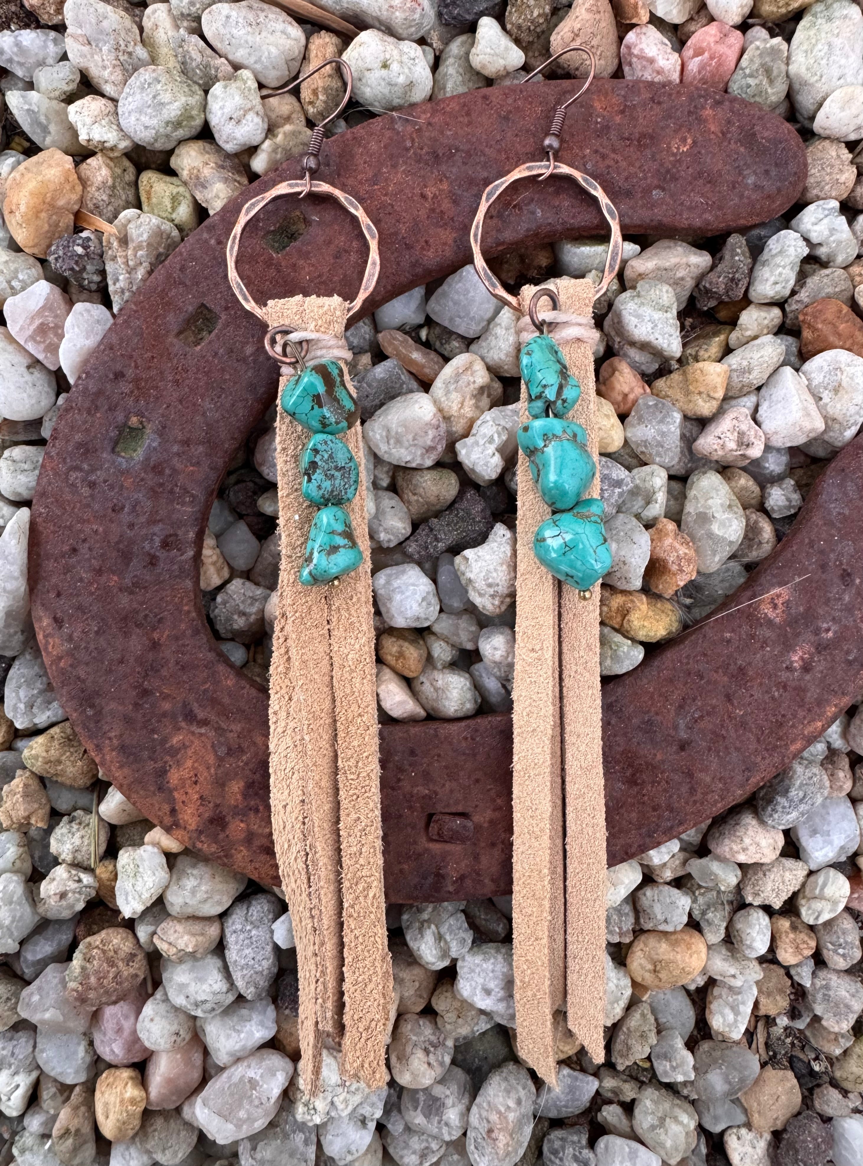 Tan Leather Tassel Earrings