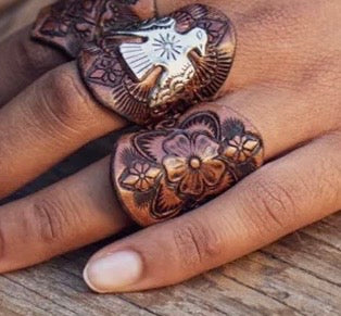 Leather Flower Mandala Ring