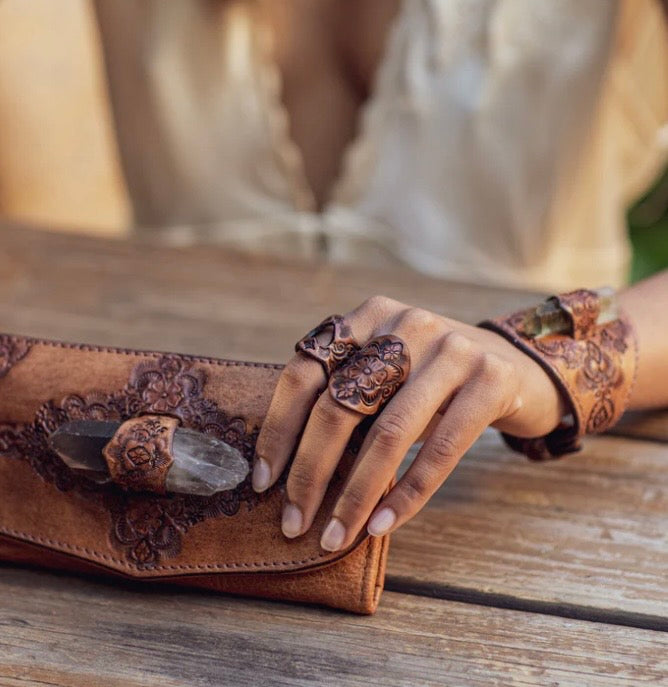 Leather Flower Mandala Ring