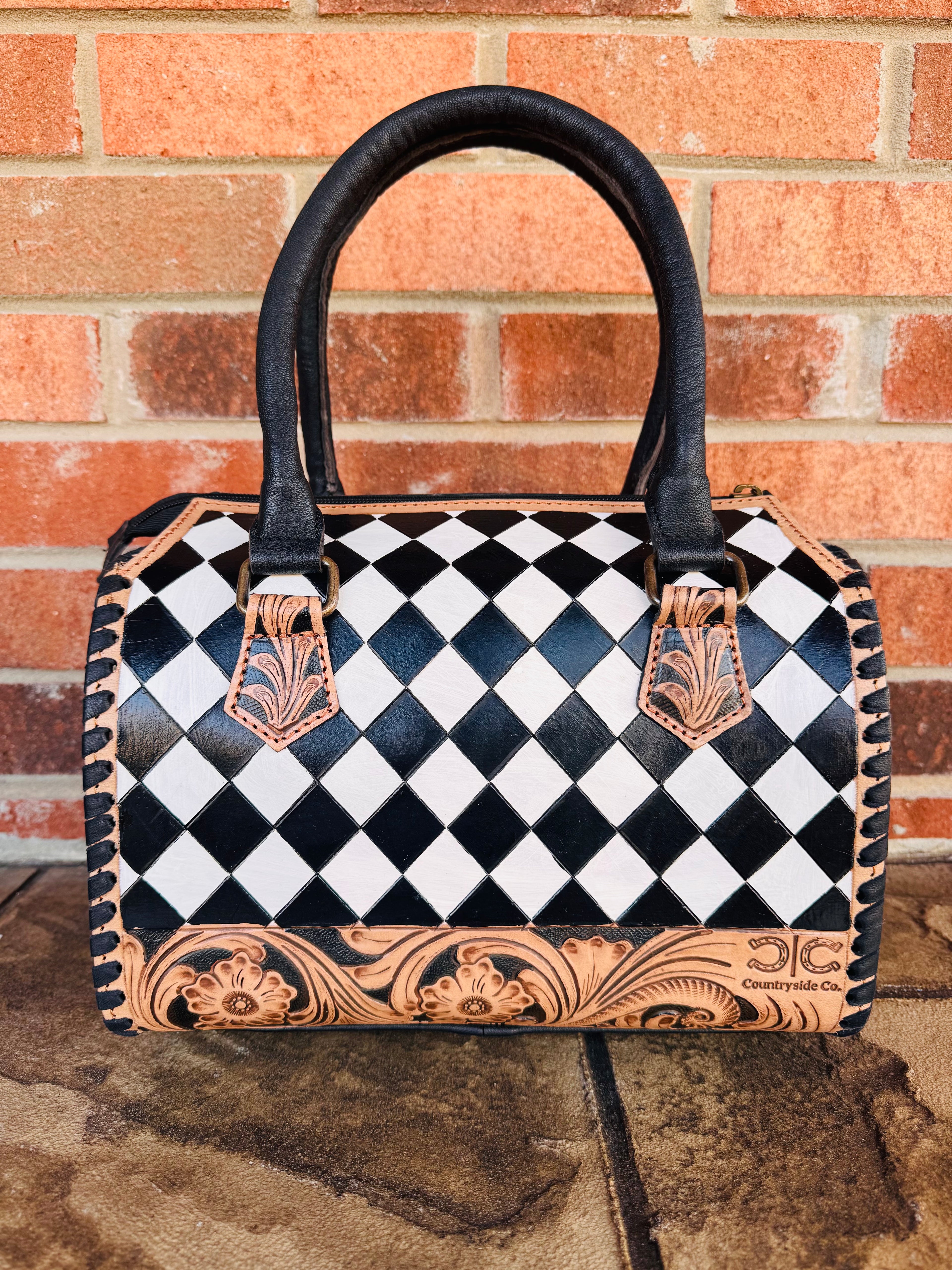 Checkered and Tooled Leather Speedy