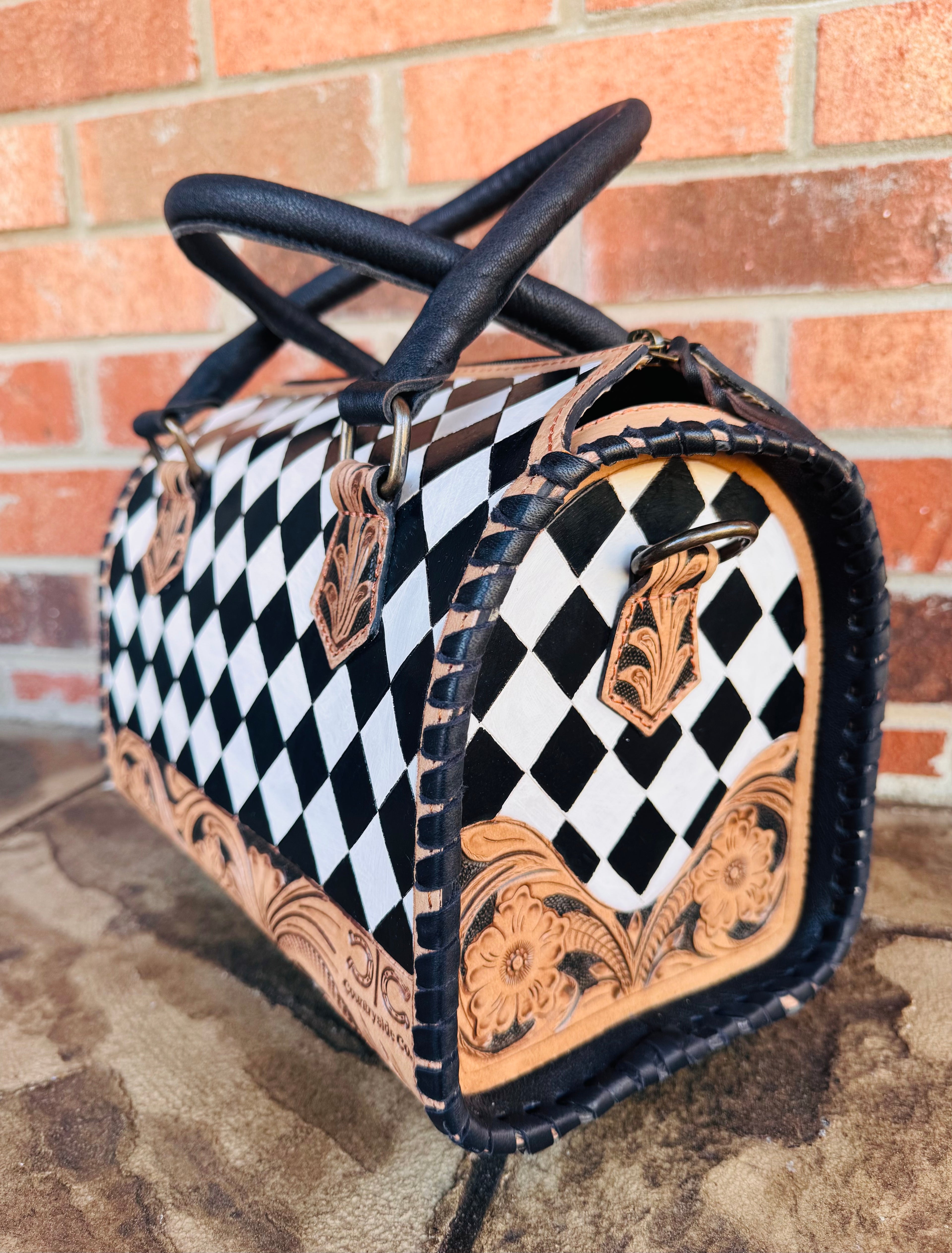 Checkered and Tooled Leather Speedy