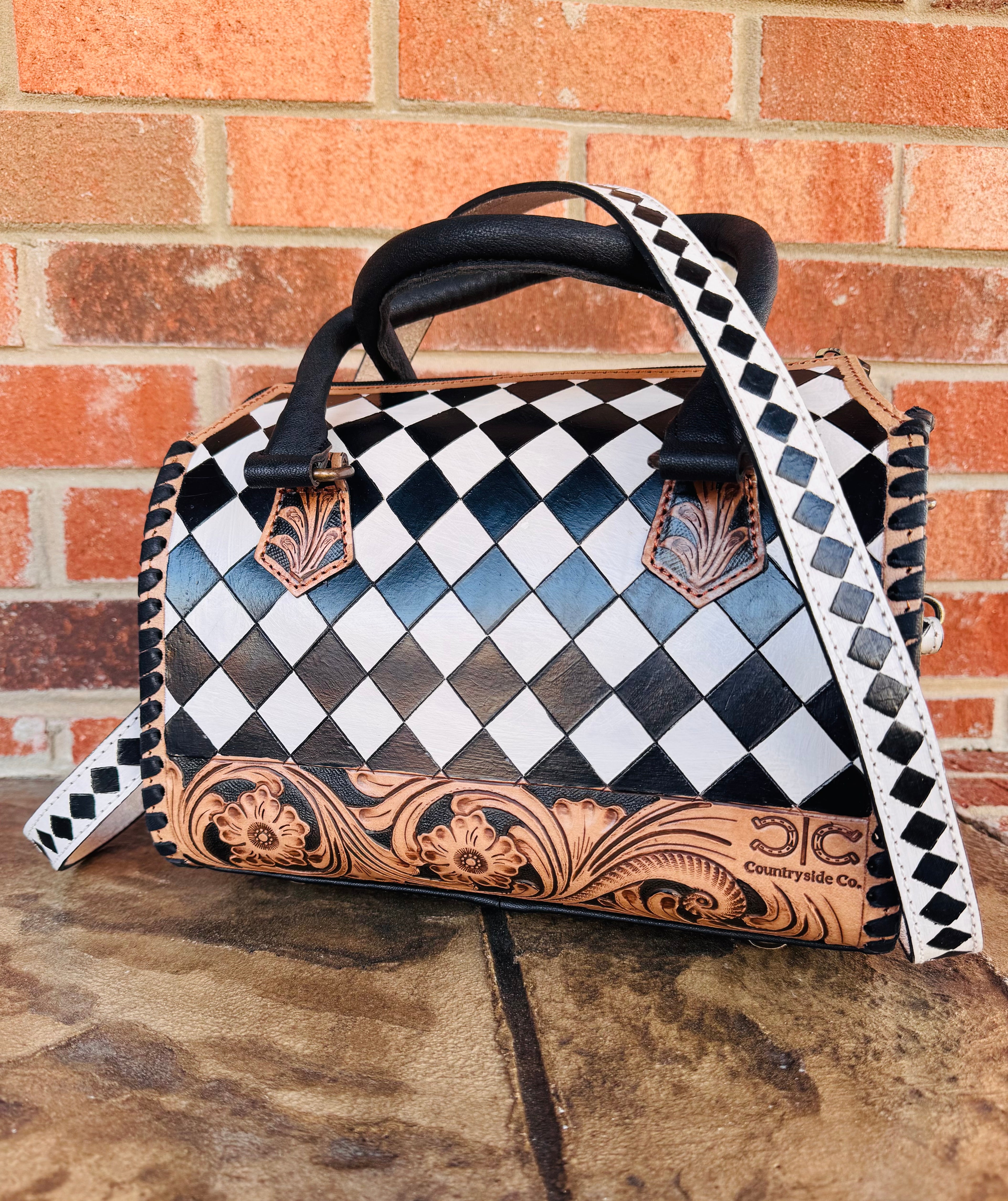 Checkered and Tooled Leather Speedy