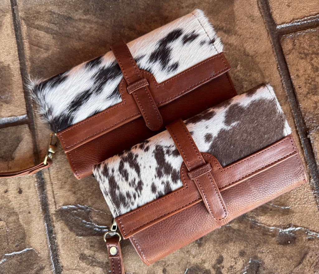 Cowhide And Leather Wallet/Wristlet
