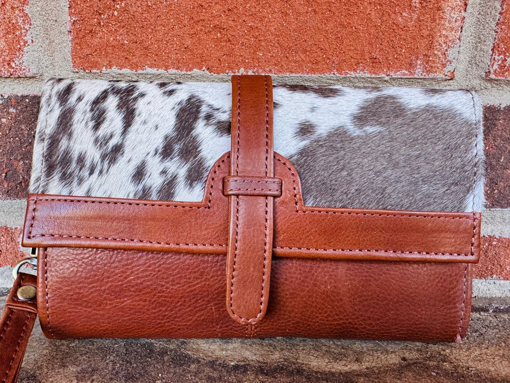 Cowhide And Leather Wallet/Wristlet