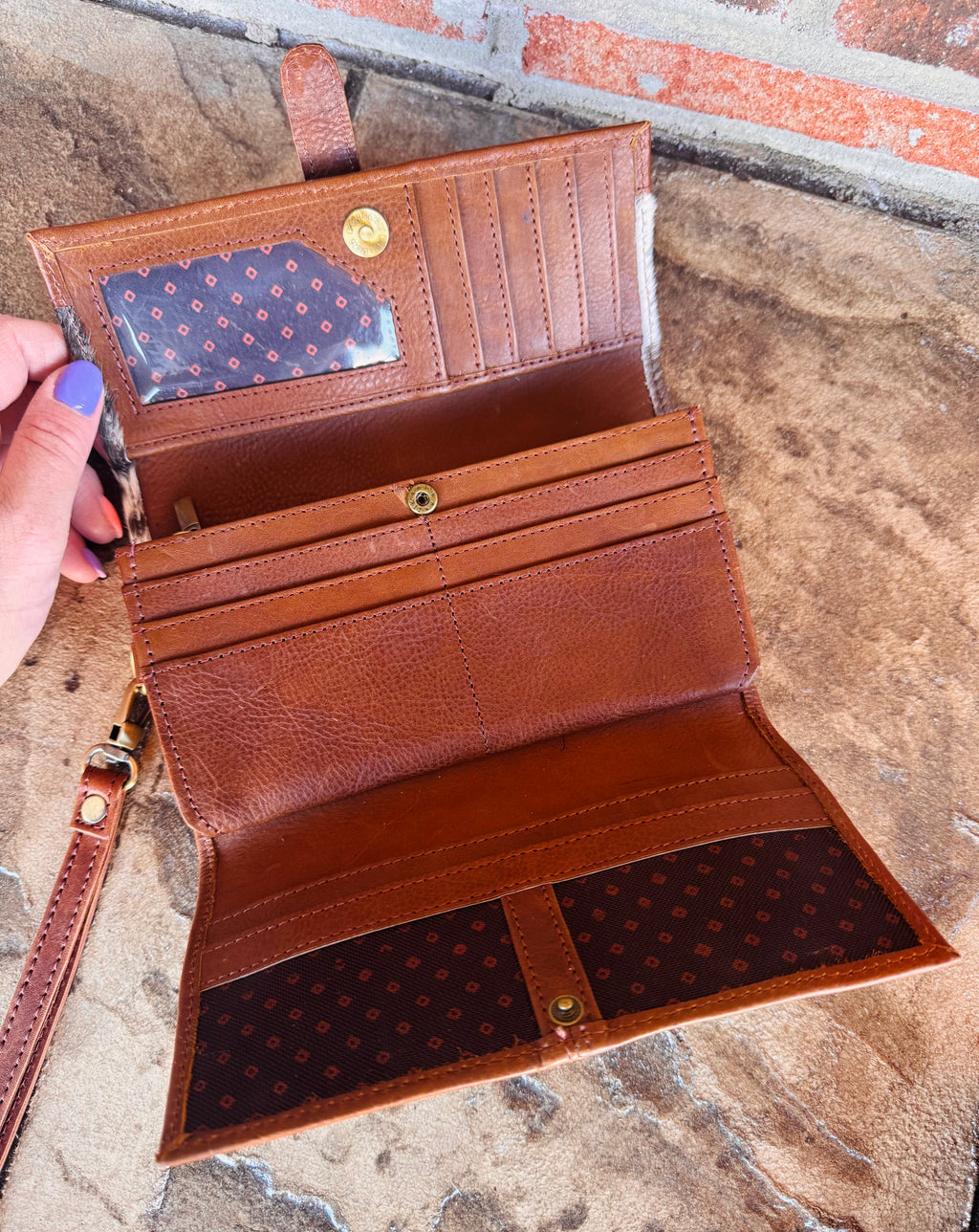 Cowhide And Leather Wallet/Wristlet