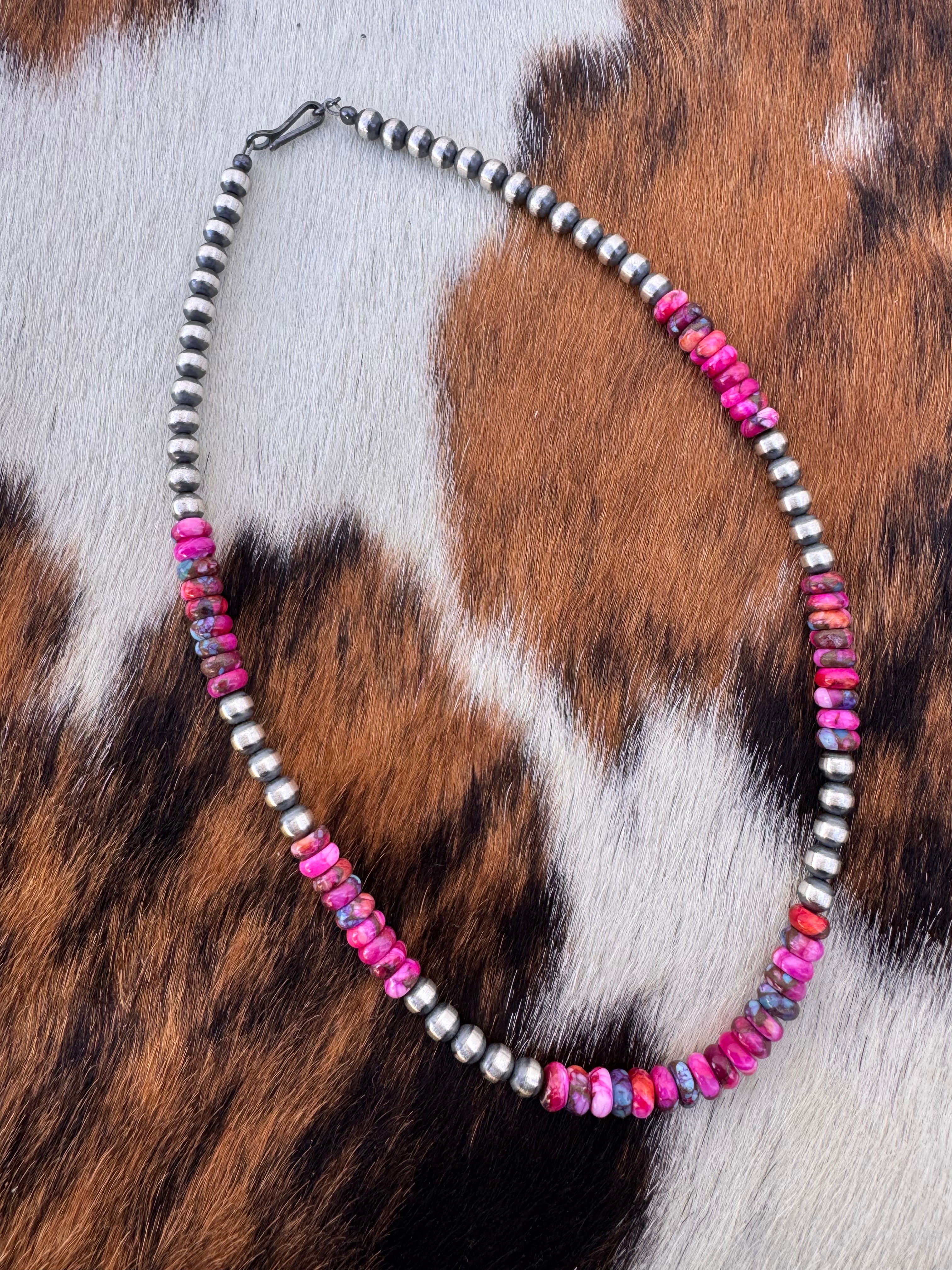 Navajo Pearl Necklace With Pink Dahlia