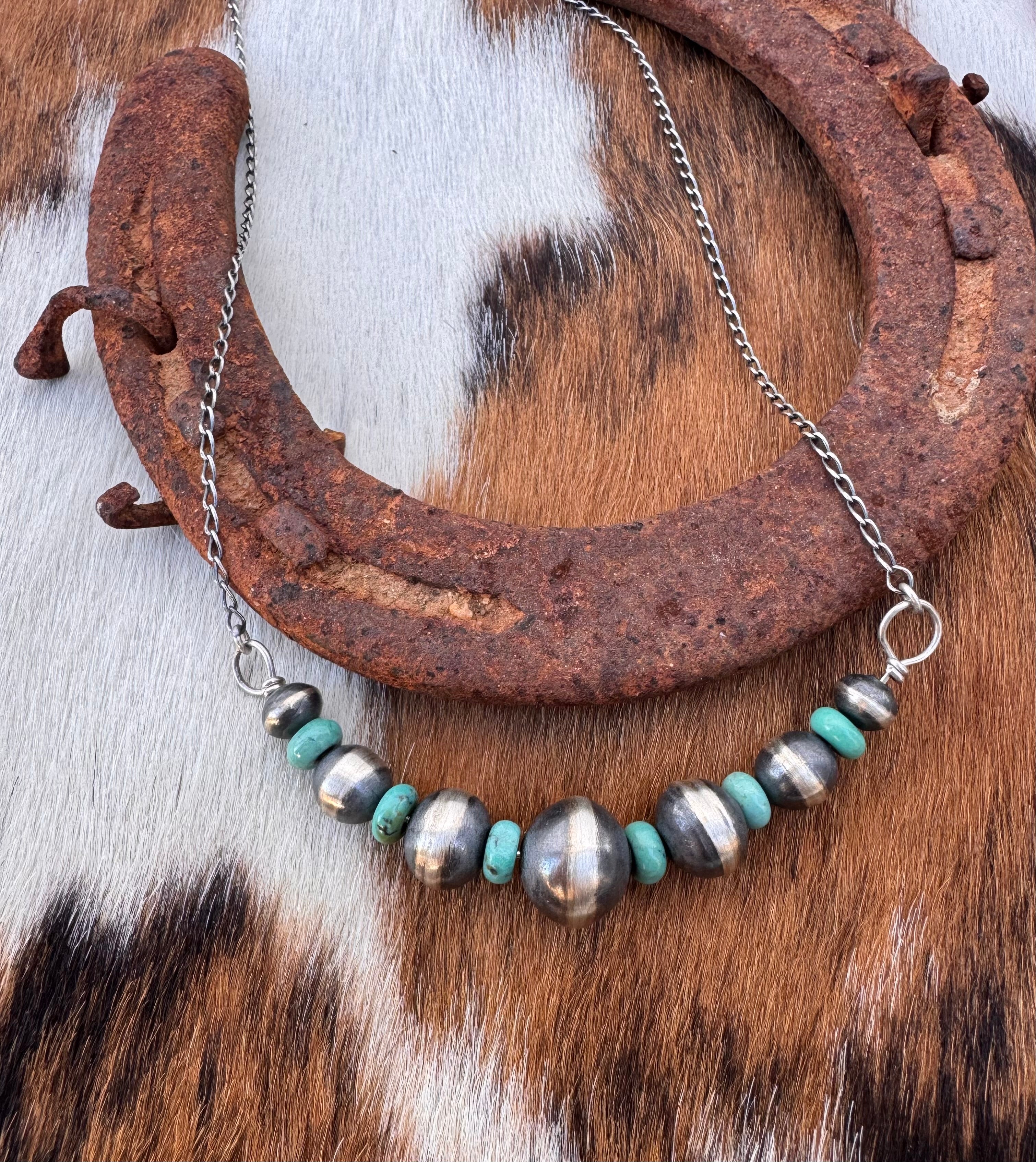 Navajo Pearl and Turquoise Bar Necklace
