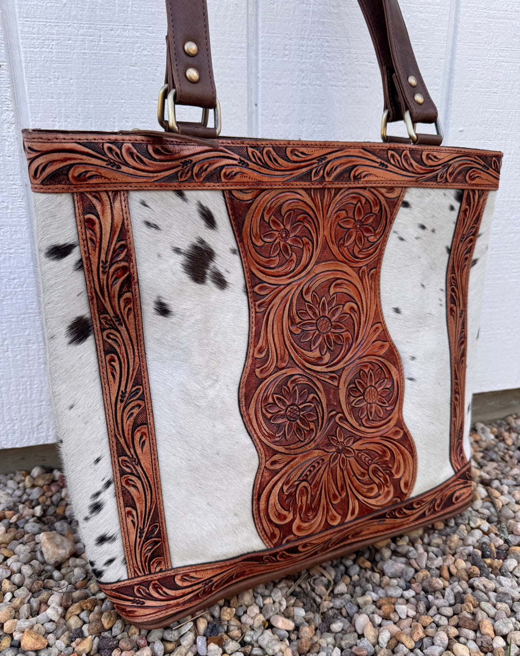 Tooled Leather Cowhide Tote