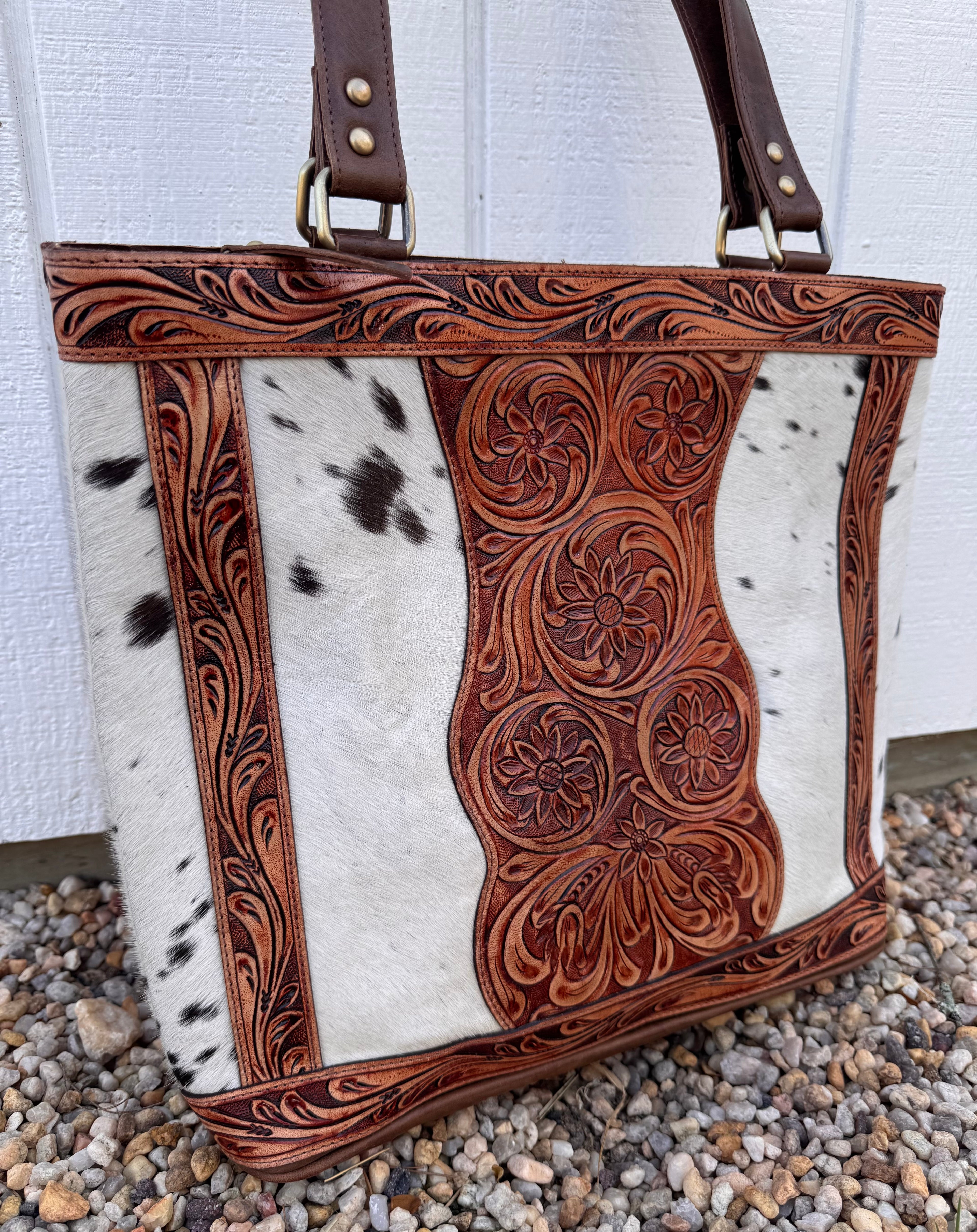 Tooled Leather Cowhide Tote