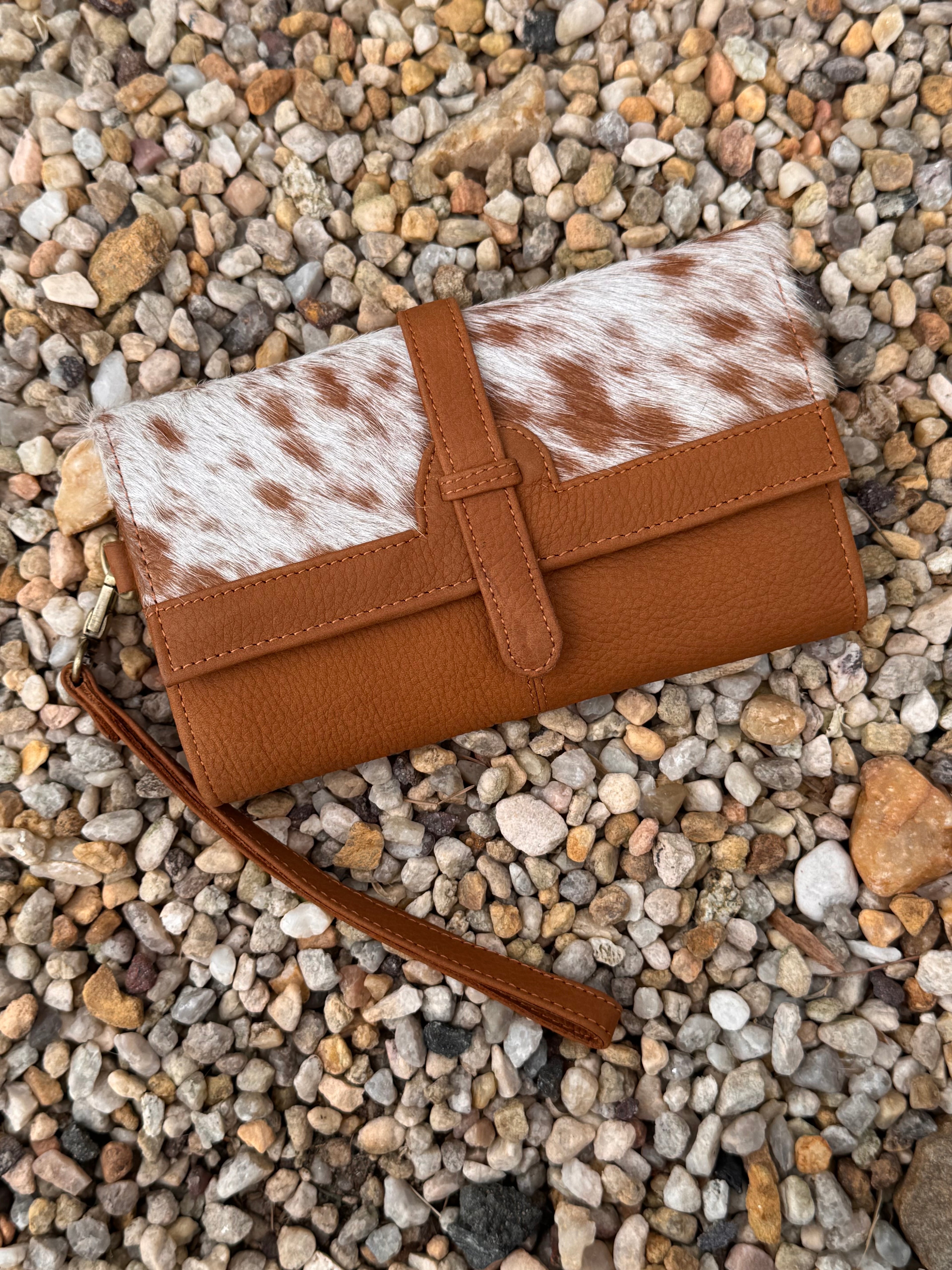 Cowhide And Leather Wallet/Wristlet