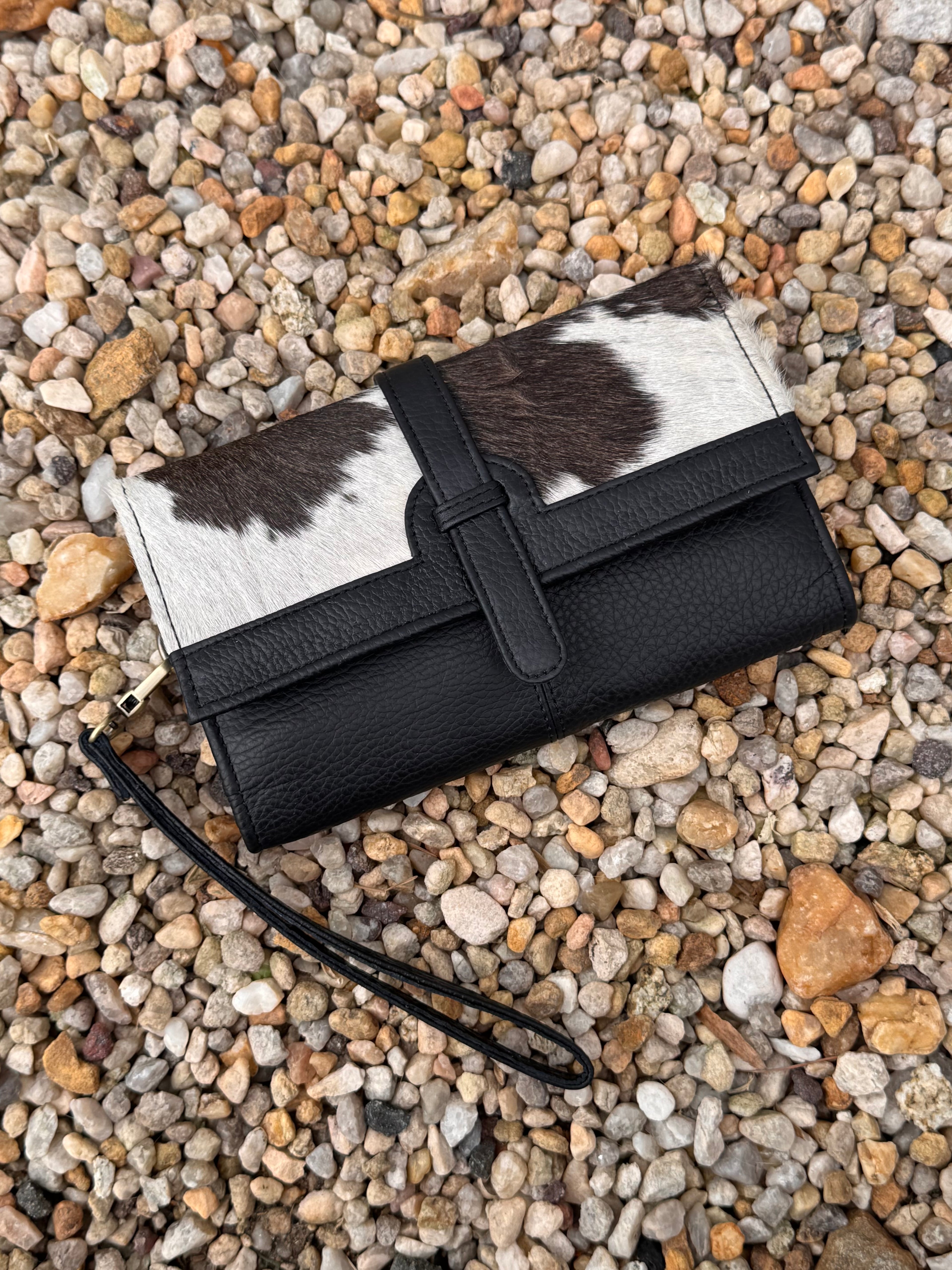 Cowhide And Leather Wallet/Wristlet