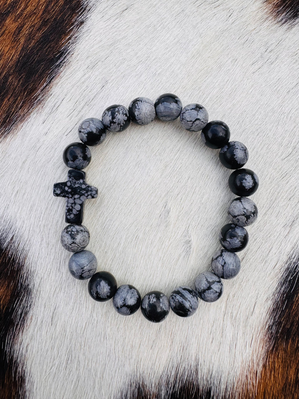 Obsidian Cross Bracelet
