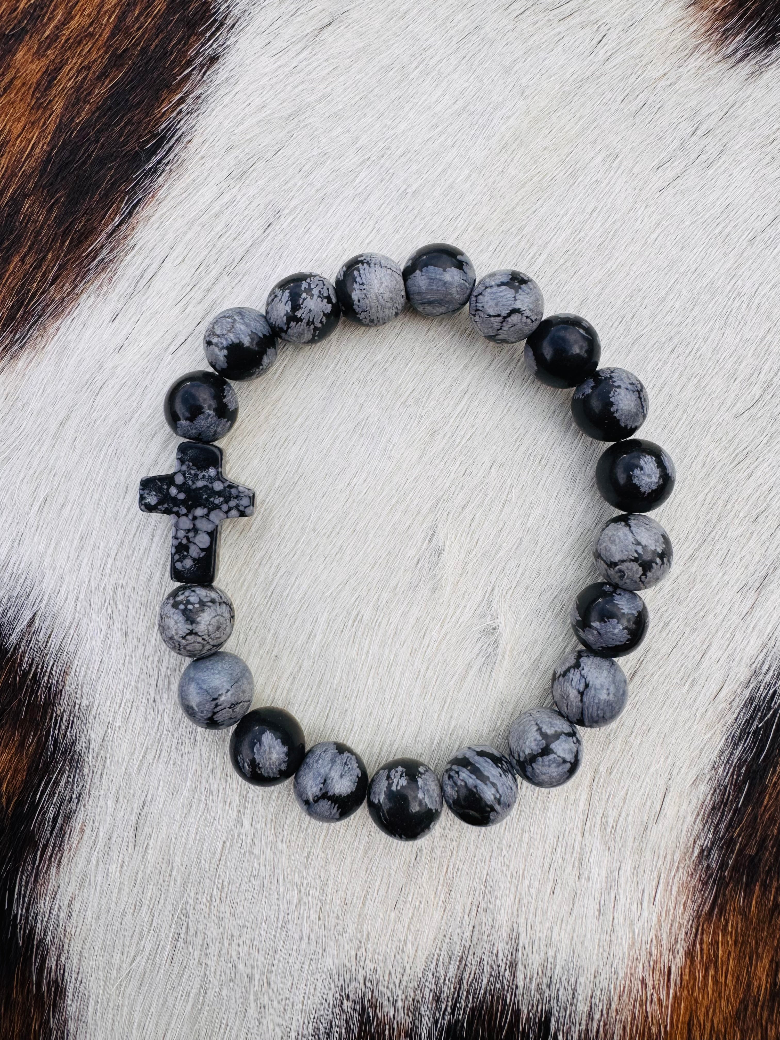 Obsidian Cross Bracelet