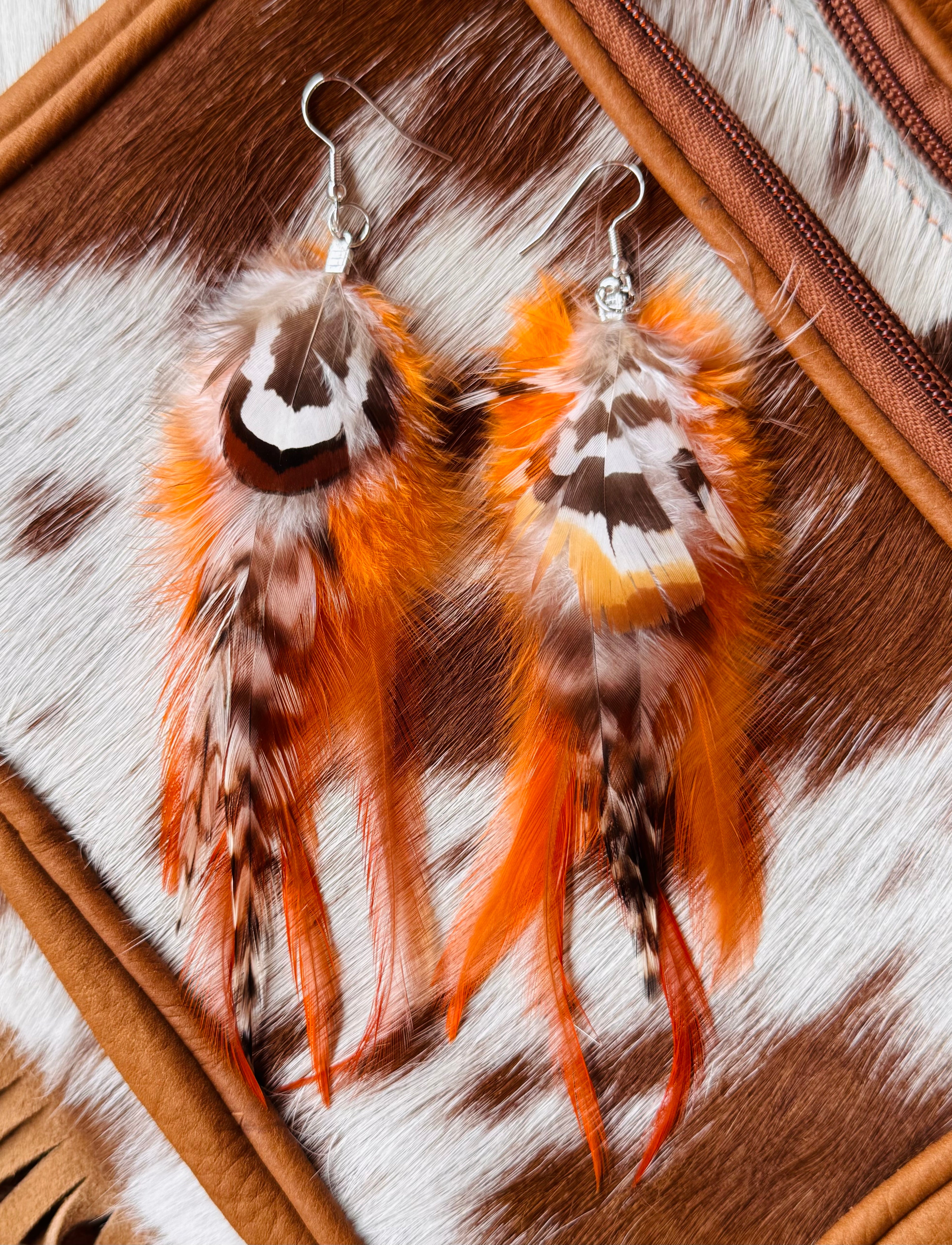 Orange Feather Earrings