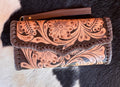 Brown Tooled Leather Stitched Wallet
