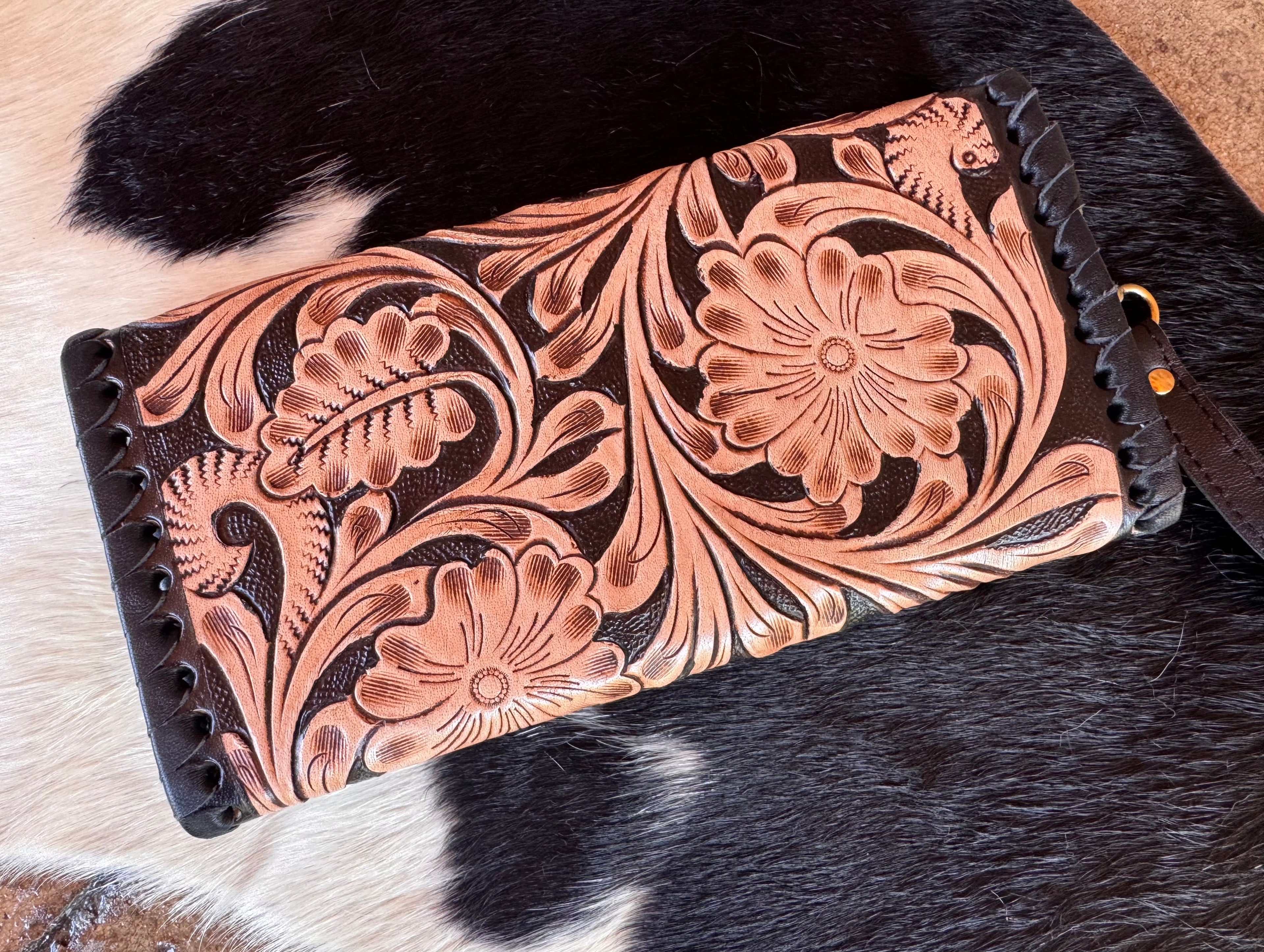 Black Tooled Leather Stitched Wallet