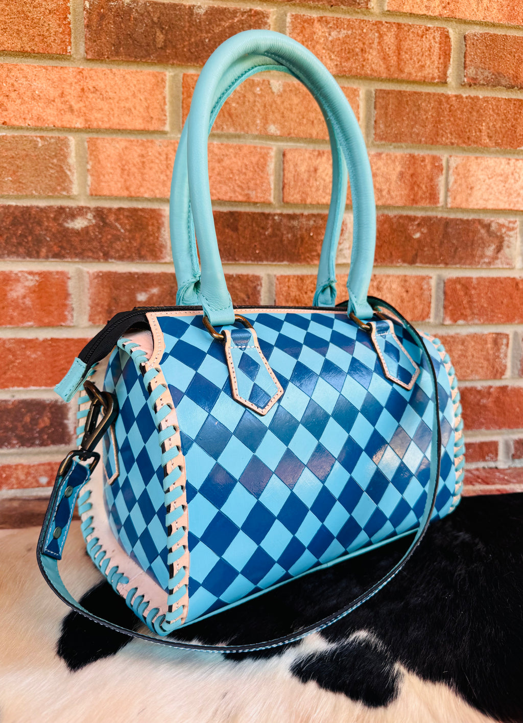 Blue Checkered Speedy Bag