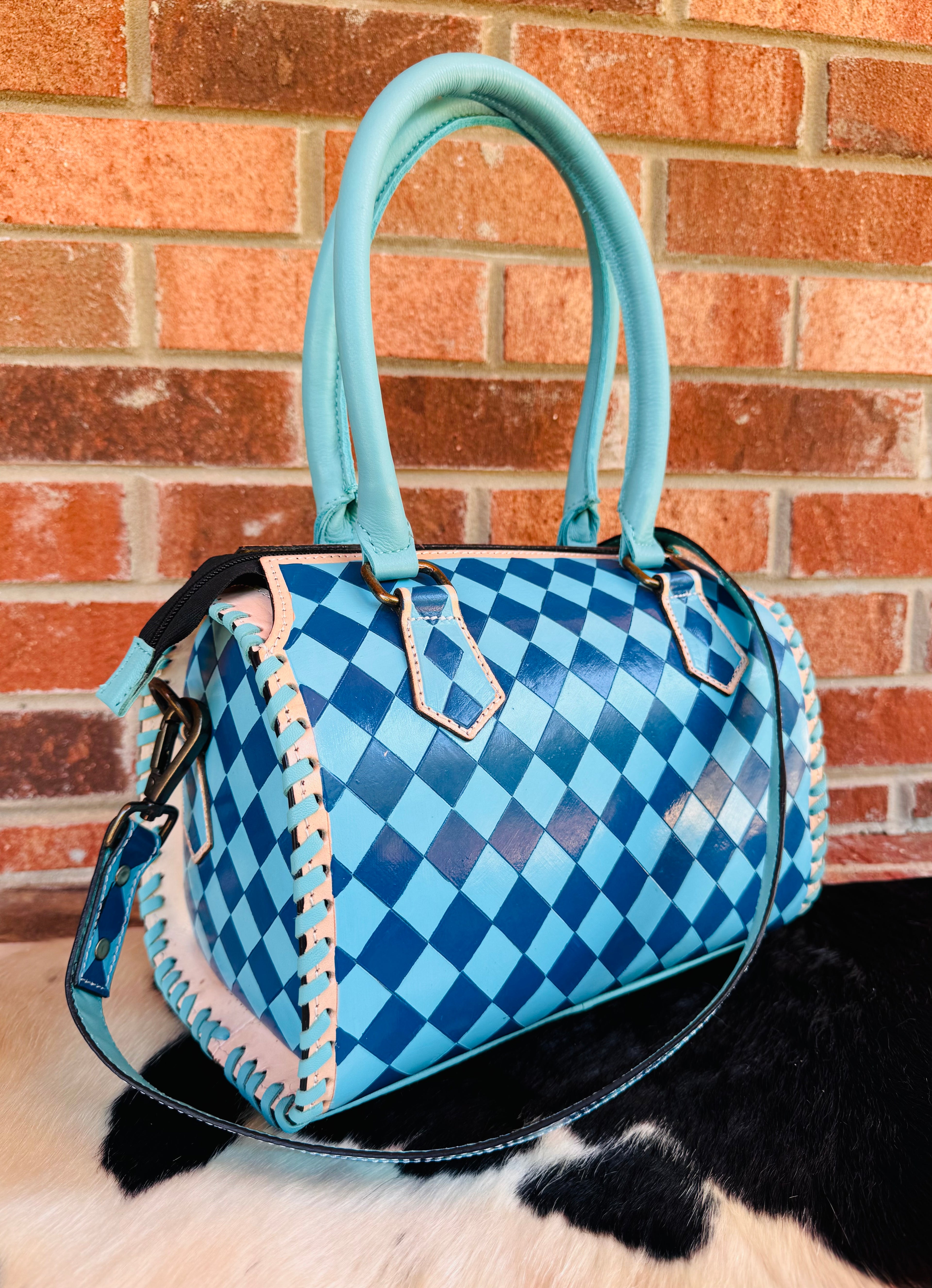 Blue Checkered Speedy Bag