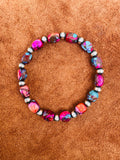 Pink Dahlia With Navajo Pearl Stretch Bracelet
