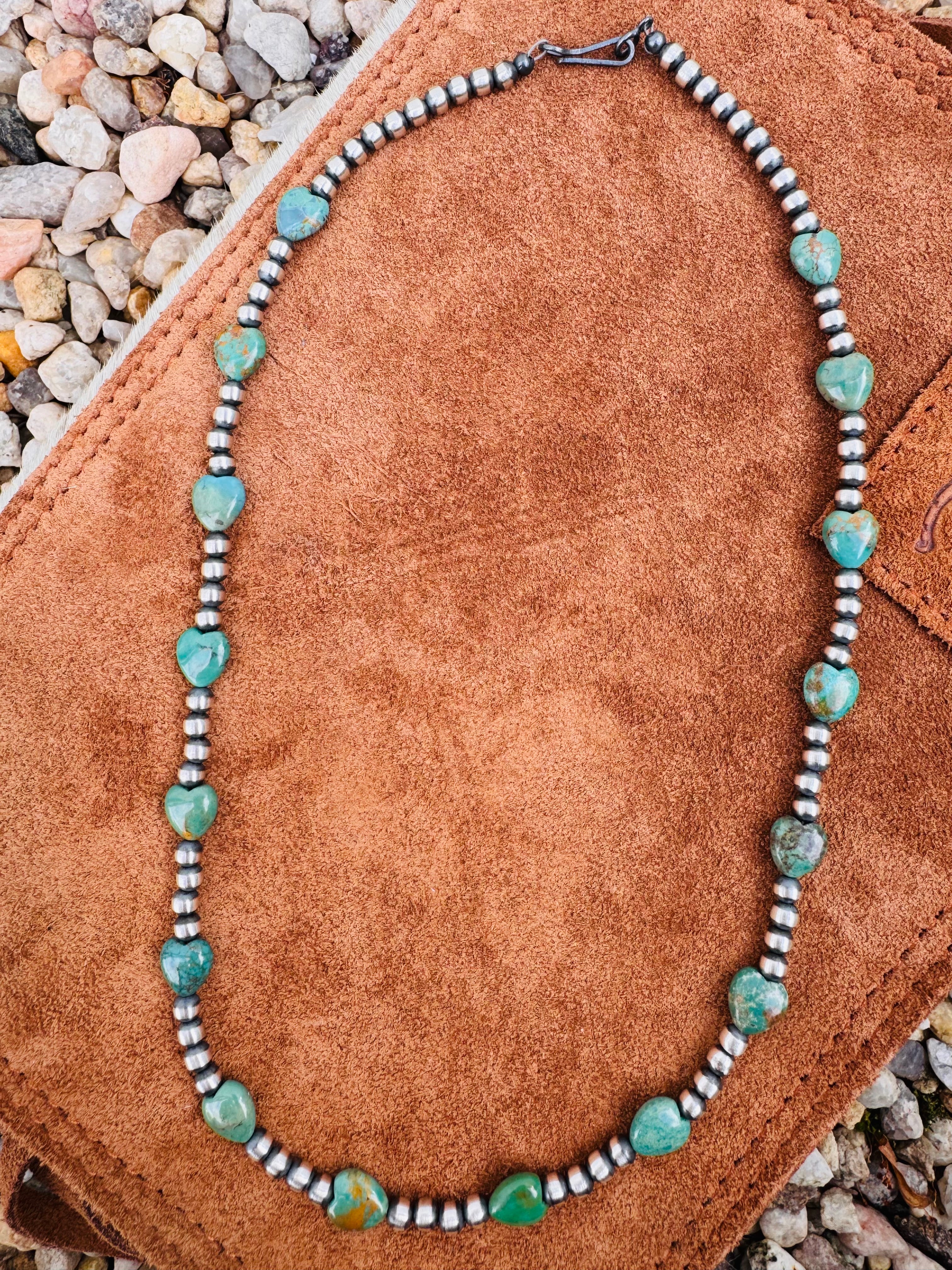 Turquoise Hearts With Navajo Pearls Necklace