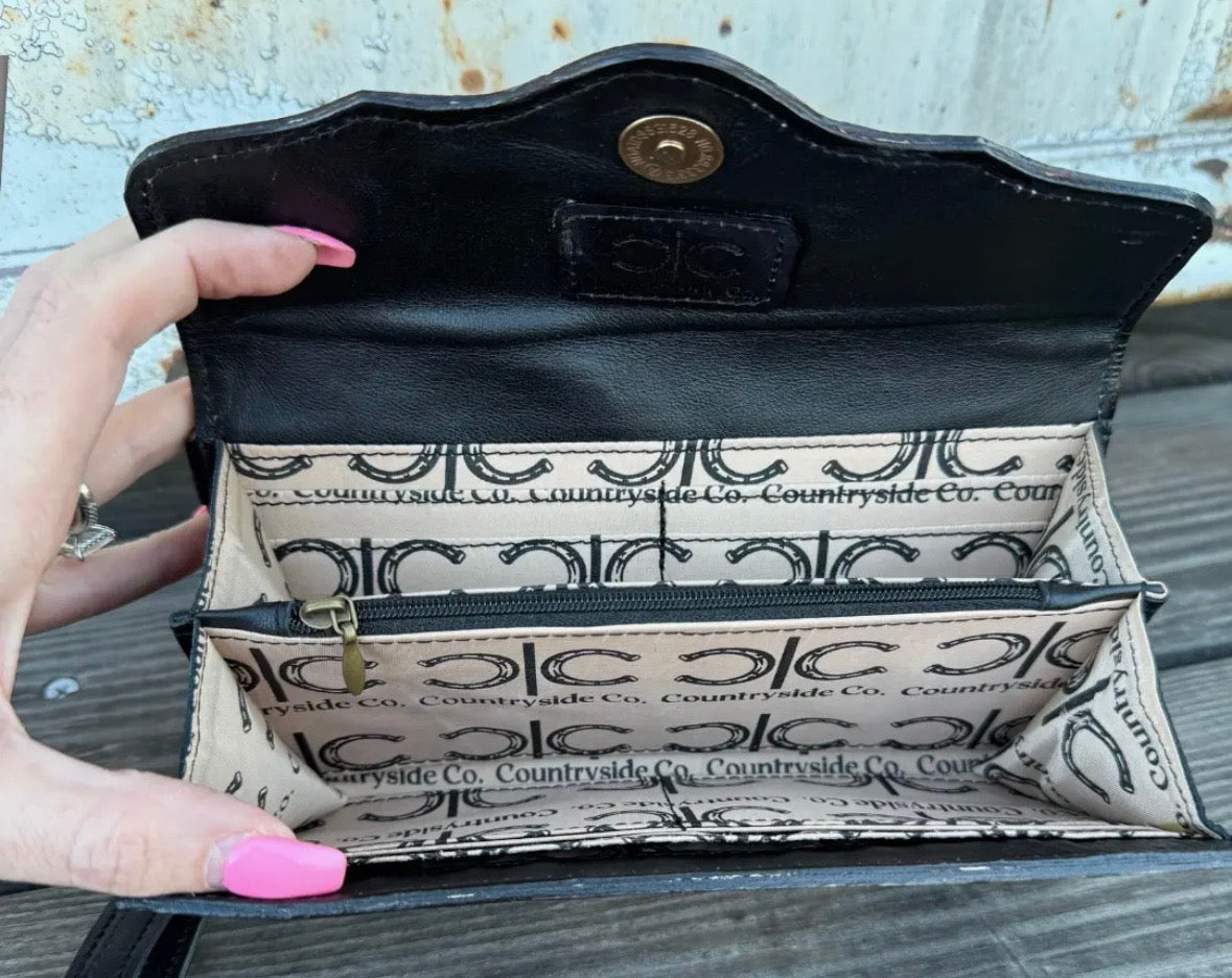 Checkered and Hand Tooled Wallet