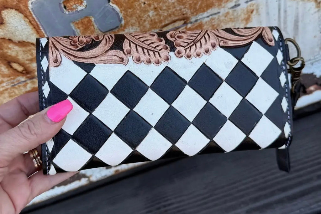Checkered and Hand Tooled Wallet