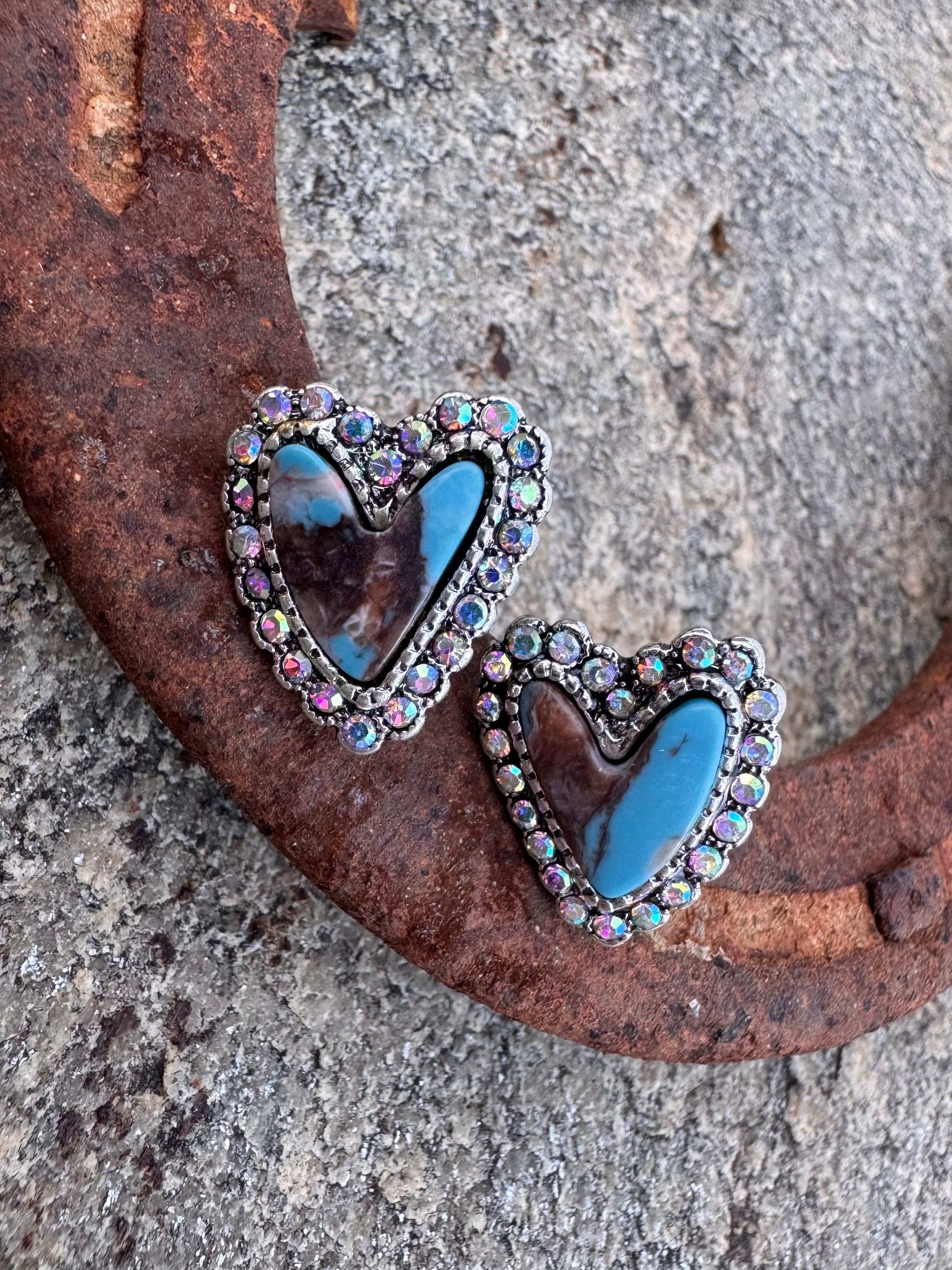 Western Turquoise Heart Stud Earrings