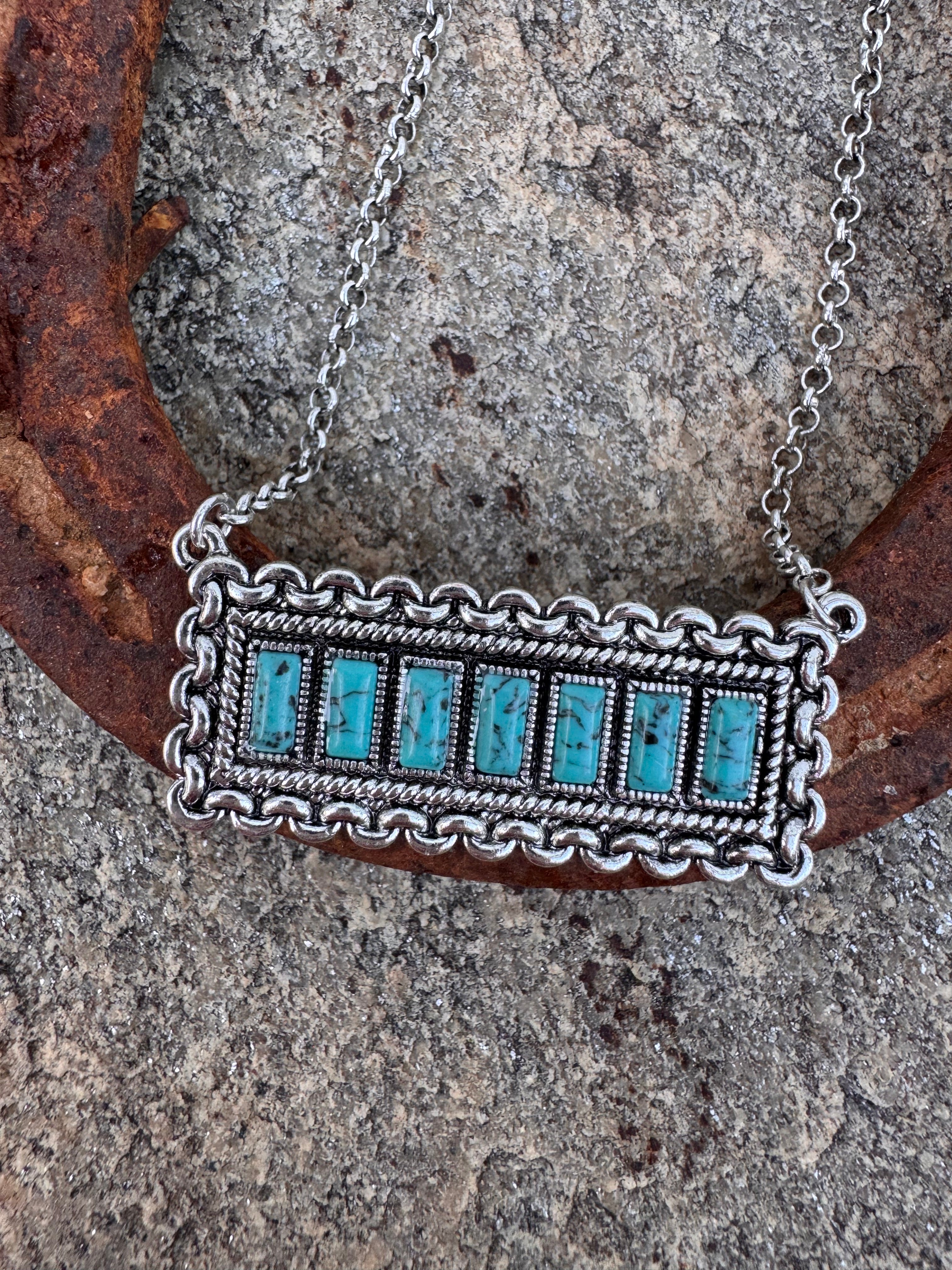 Rectangle Turquoise Bar Necklace